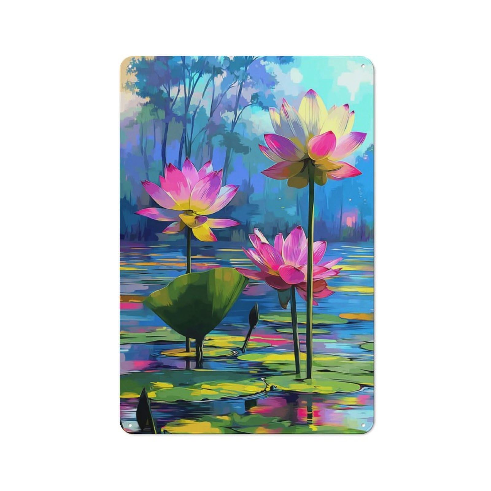 Junmoney Lotus Blossoms In Serenity -1 Vintage Tin Sign 30X20cm For Home Bar Wall, For Collectors Of Vintage Metal Wall Decor