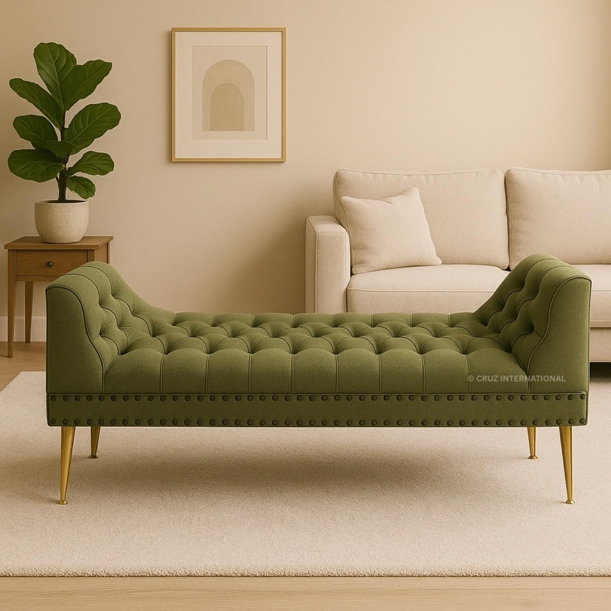 CRUZ INTERNATIONAL - online shopping-be ready ! Sofa - Elegant Settee Diwan Couch with Chaise Lounge for Home, Living Room, and Office (3 Seater - Mahendi Green)
