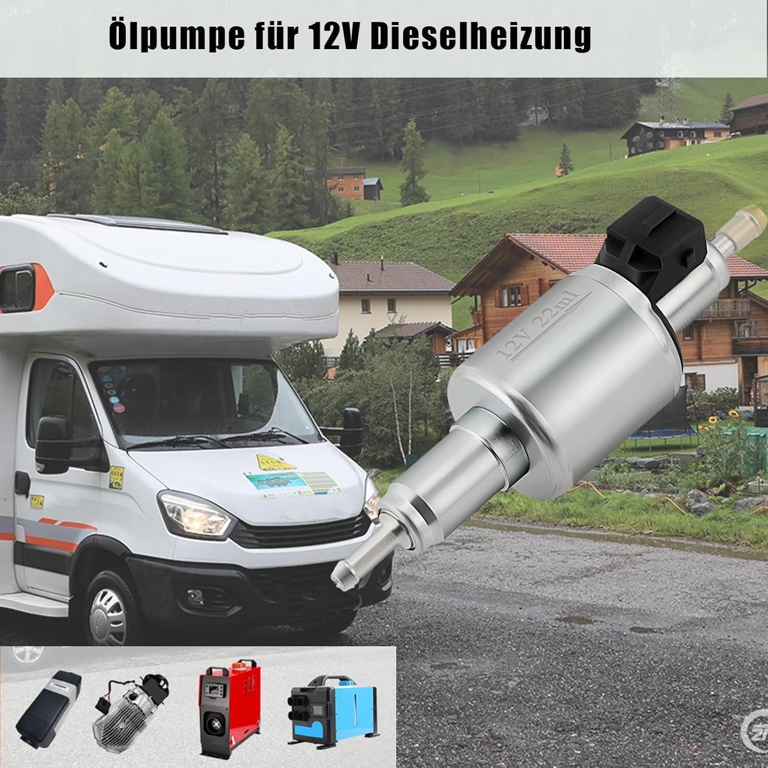 Alrens Elektryczna pompa dozująca 12 V-22 ml do We-basto Eber-spacher 2-5-8 kW, pompa dozująca paliwa z pokrywą pompy olejowej, część zamienna do ogrzewania postojowego i ogrzewania samochodowego