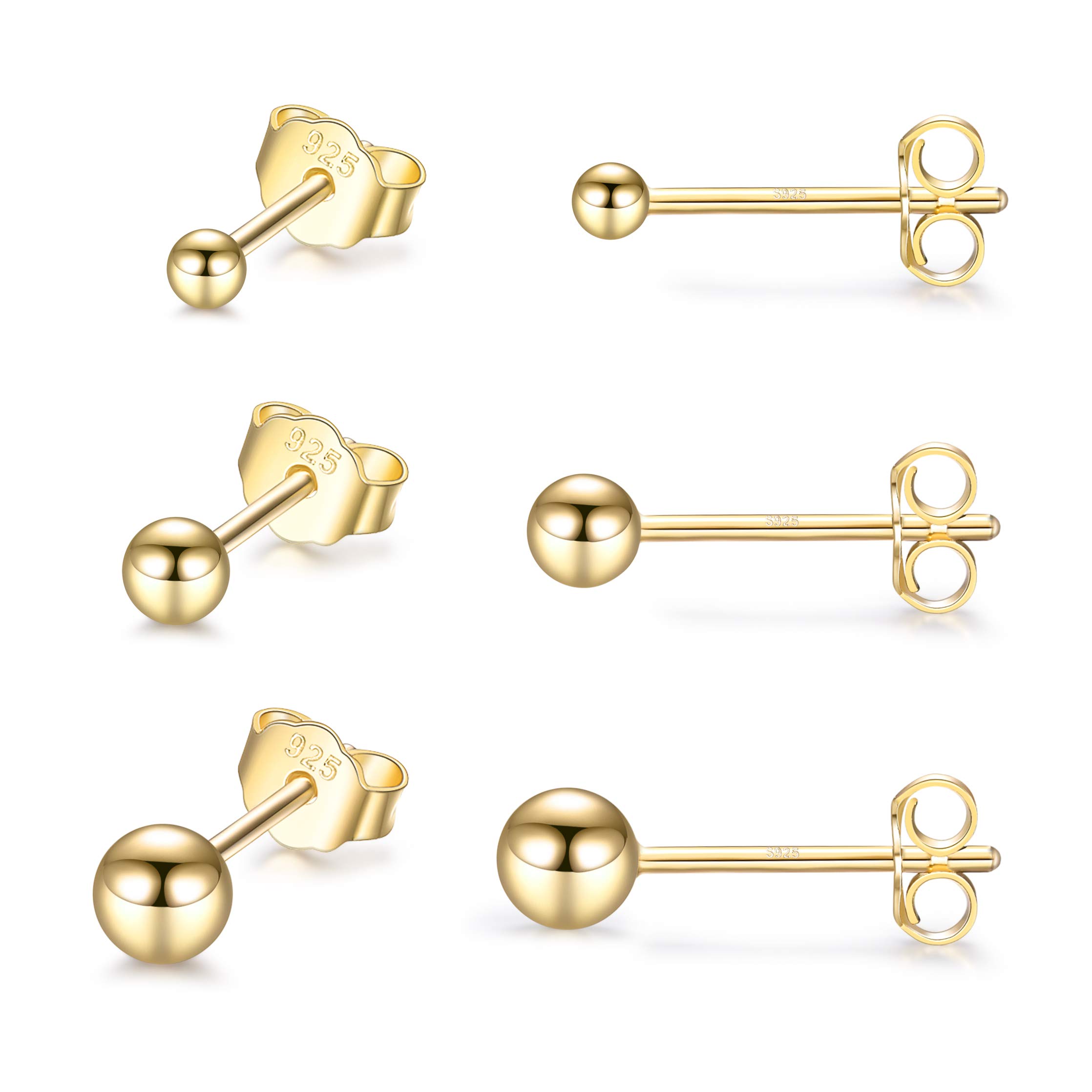 EPIRORA Sterling Silver Stud Earrings for Women- 3 Pairs Tiny Ball Stud Earrings Round CZ Cubic Zirconia Earrings Pearl Earrings Set Cartilage Small