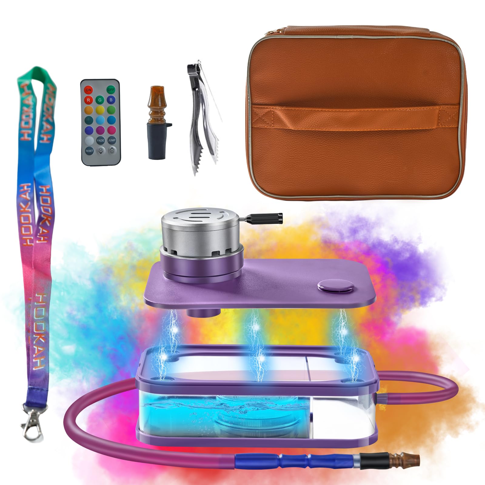 Travel Portable Hookah Set with Everything Friend Gatherings Outdoor Parties Travel Easy Cleaning Detachable lid allows adding ice