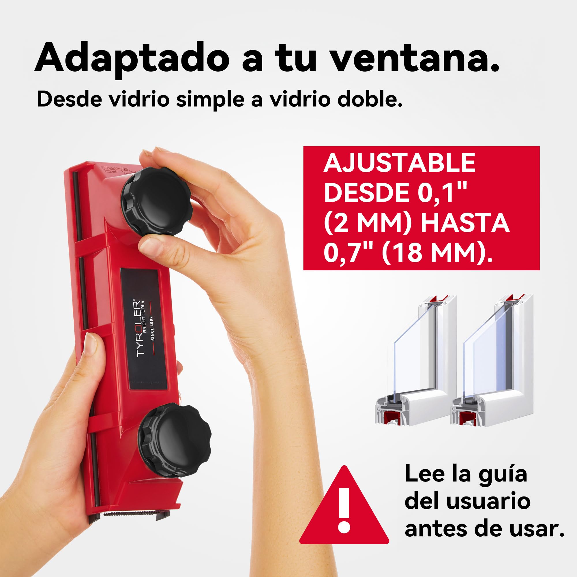 Tyroler Glider D-2 AFC Limpiacristales Magnético Simple o Doble 2-18 mm | Limpiador de Ventanas para Interior y Exterior | Acristalamiento Simple o Doble 2-18 mm | Potencia de Imán Ajustable
