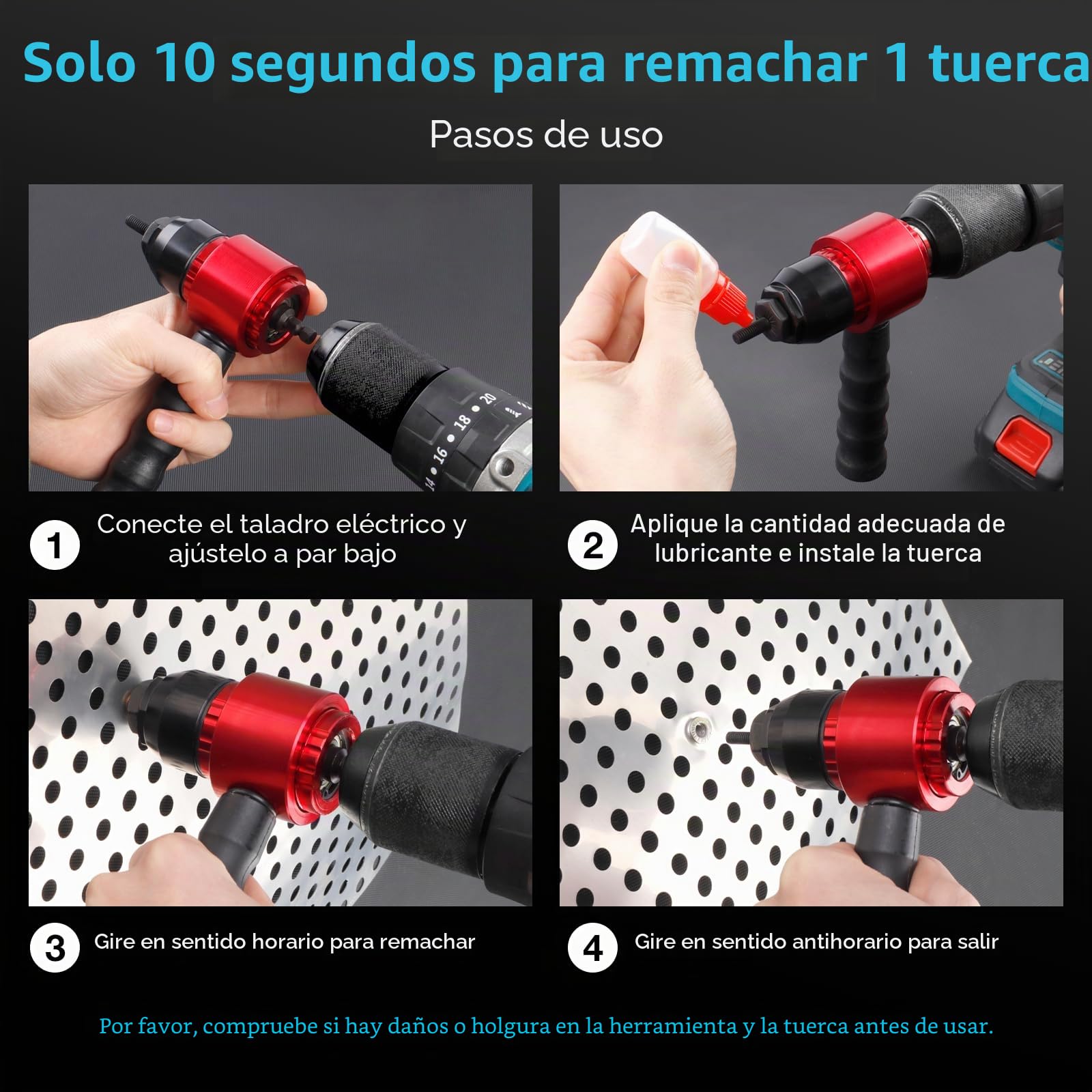 YUZES Adaptador de Tuerca de Remache para Taladro inalámbrico eléctrico, Kit de Pistola de Remache Que Ahorra Mano de Obra con 5 Mandriles métricos y 5 SAE y 50 Tuercas de Remache Surtidas, Funda de