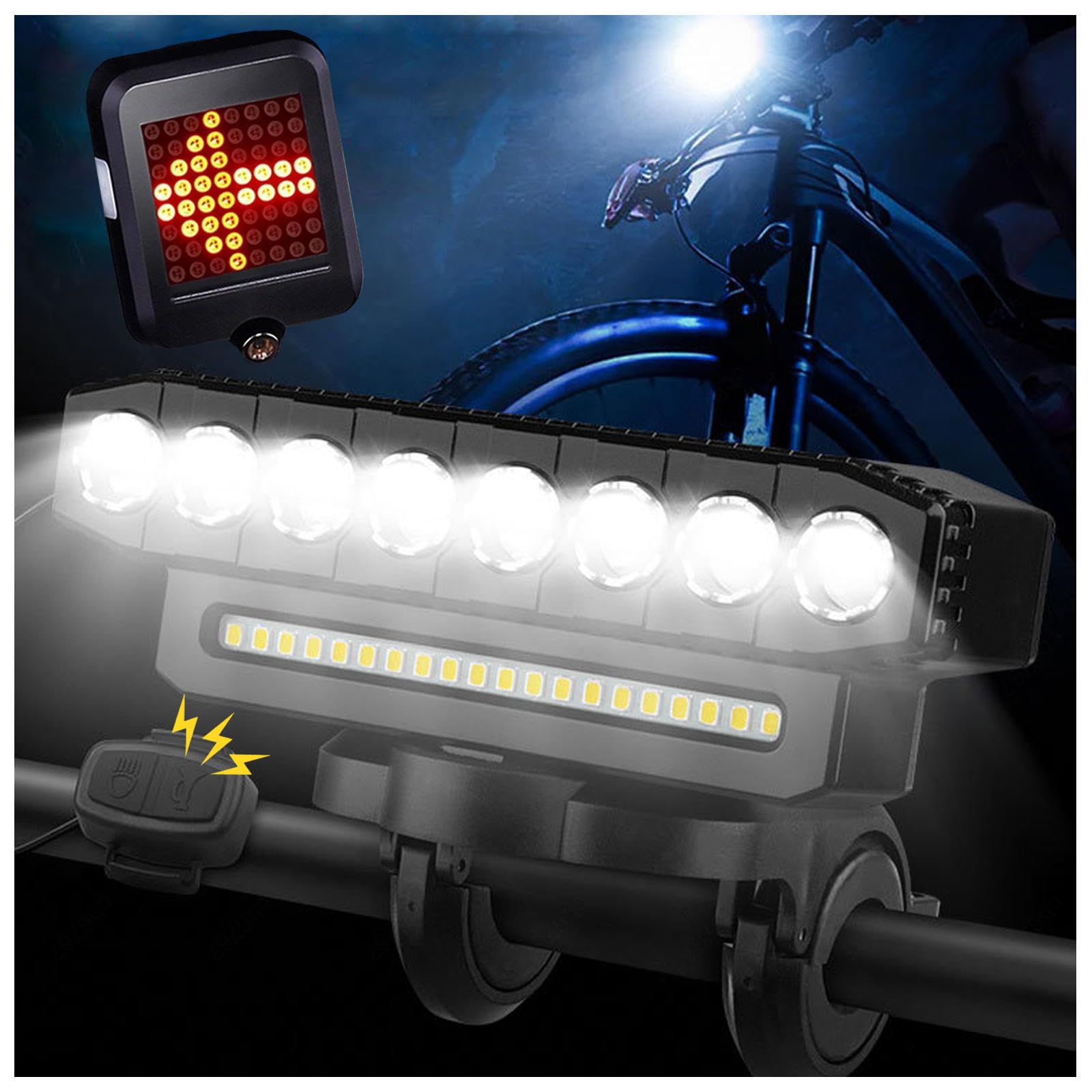 Lumiere Velo Avant Et Arriere, 8 LED 4000mah Rechargeable USB,avec Clignotant Vélo, Clignotant Trotinette Electrique 6 Modes Luminosité pour All Mountain, Route, Vélo
