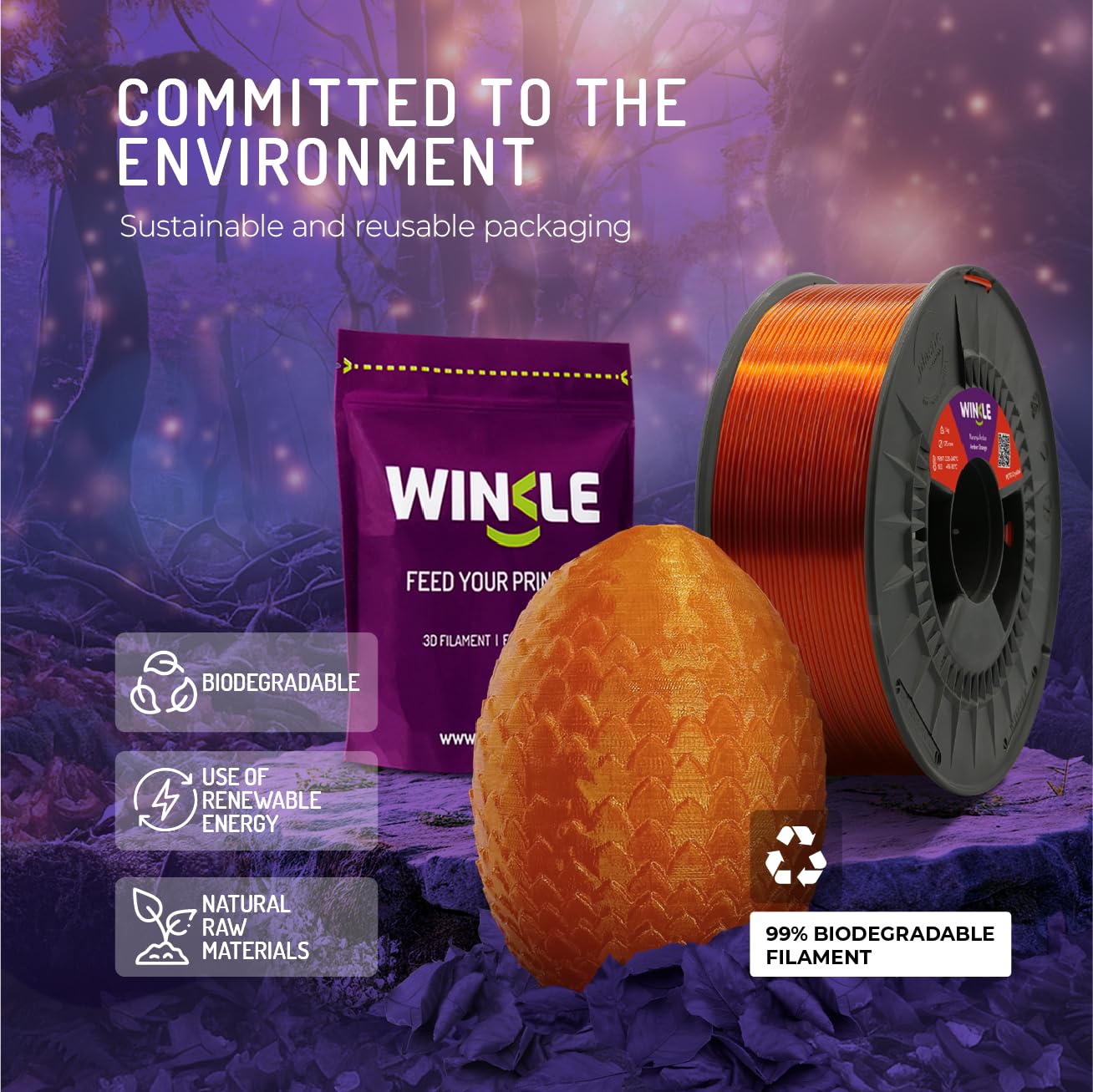 WINKLE Filament PETG pomarańczowy kryształ bursztynowy | Filament do drukarki 3D | Filament PETG 1,75 mm 300 g | Kompatybilny z większością drukarek 3D | PETG Pomarańczowy | Dokładność wymiarowa |