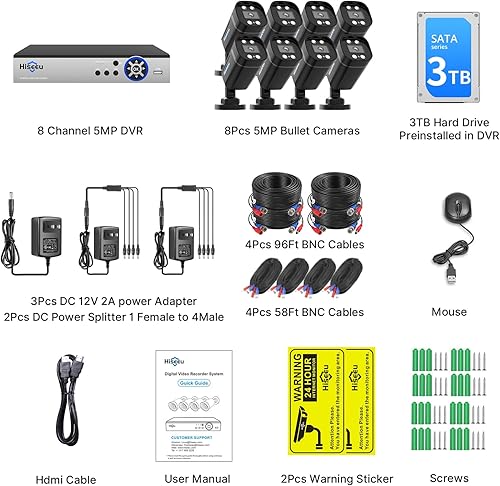 Miniatura 5 de Hiseeu Sistema de cámara de seguridad con cable 3K 8ch con audio, foco de alarma, detección de vehículos AI/humanos, disco duro de 3 TB, sistema