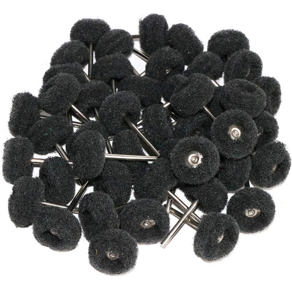 Juego de 50 mini cepillos para estropajo, rueda abrasiva, fibra de nailon, cabezal de lijado, pulido de 25 mm de diámetro, color negro, 50 unidades