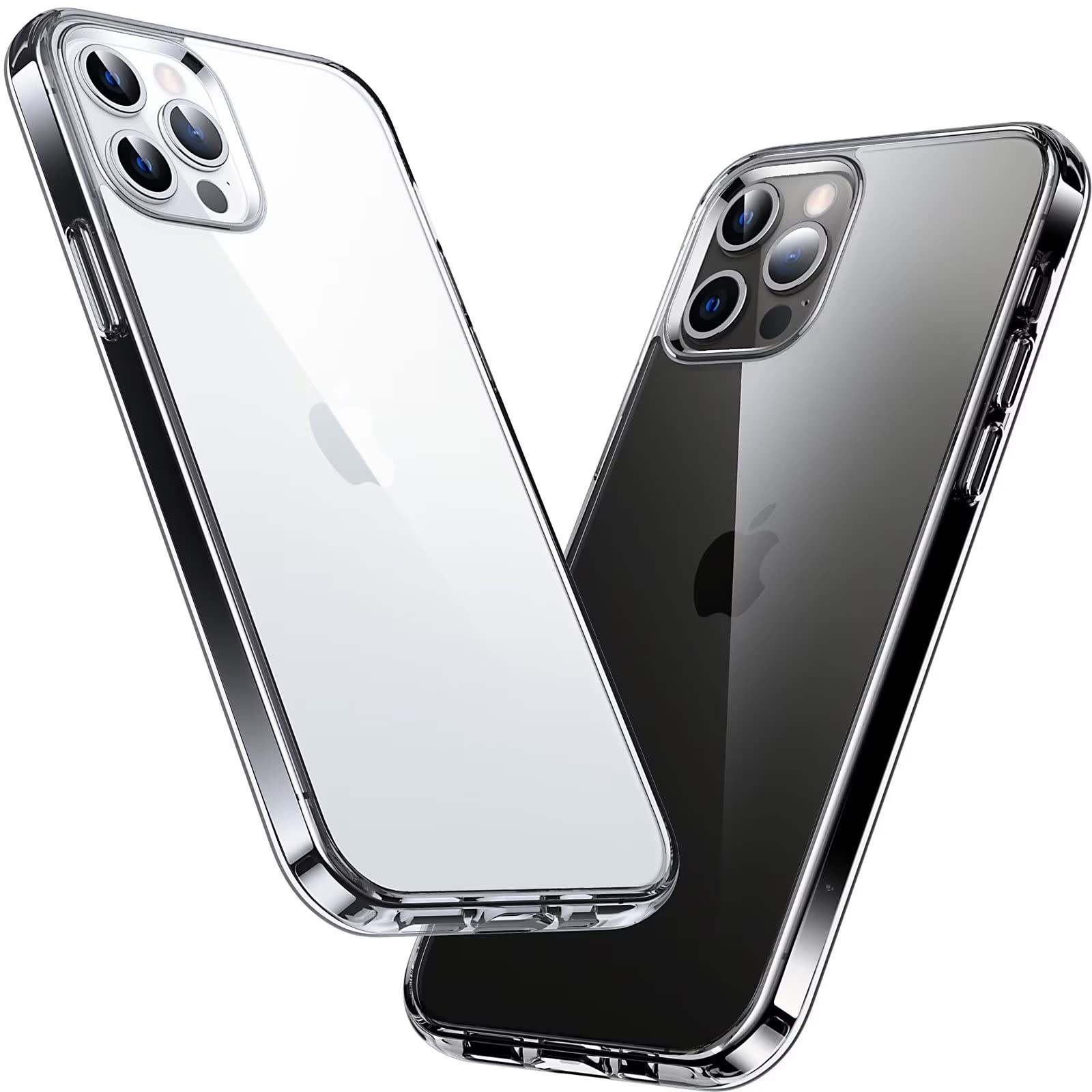 DASFOND Crystal Clear Designed for iPhone 12/12 Pro Case, [Non-Yellowing] 15Ft Military Grade Shockproof Protective Cover Soft Silicone Slim Phone Case for iPhone 12 6.1", Clear Black
