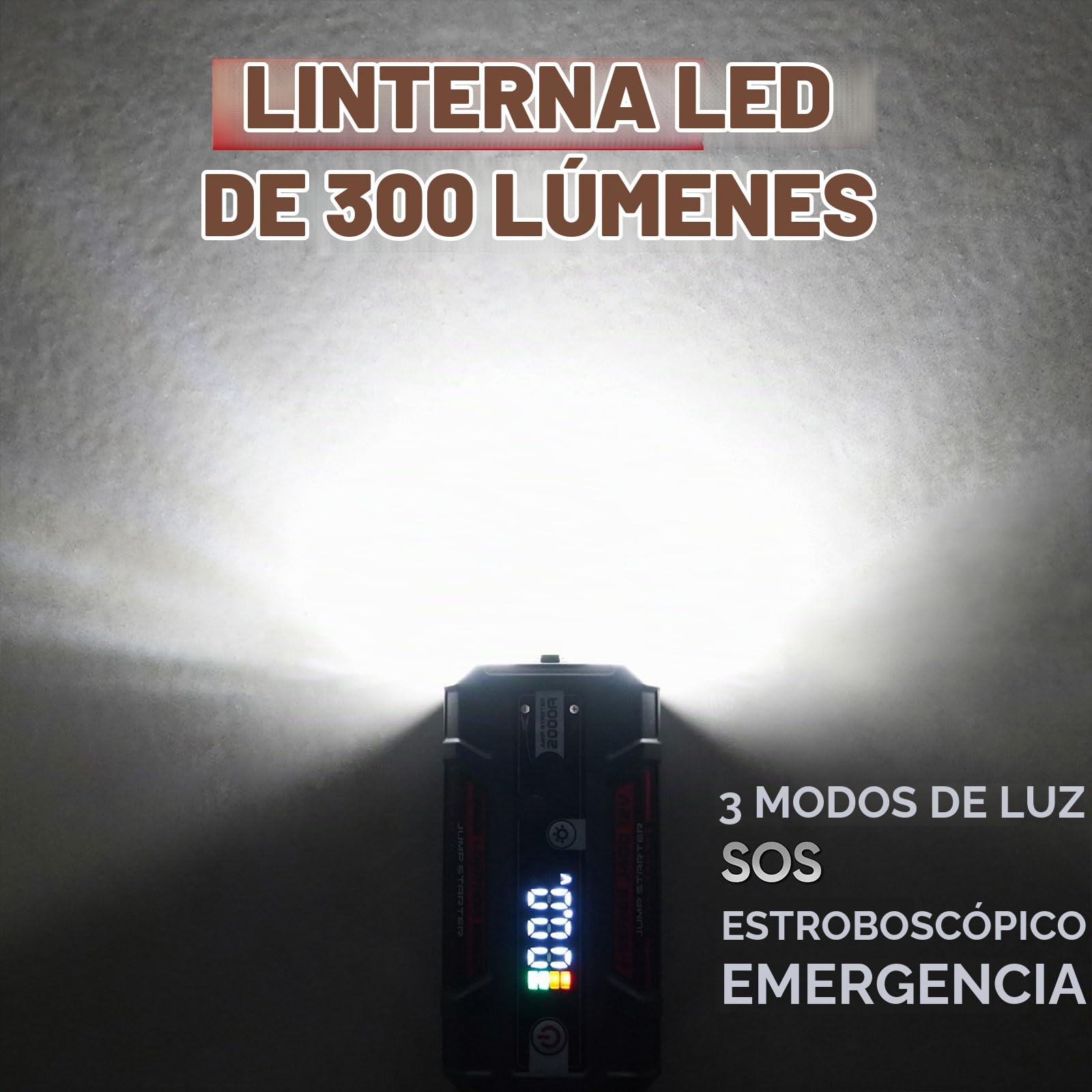 LOKITHOR J400 Arrancador Coche 2000A Portátil con Pantalla Digital | Pantalla Digital Inteligente y Protección Múltiple, para Motores de Gasolina 8,0L y Diésel 6,0L