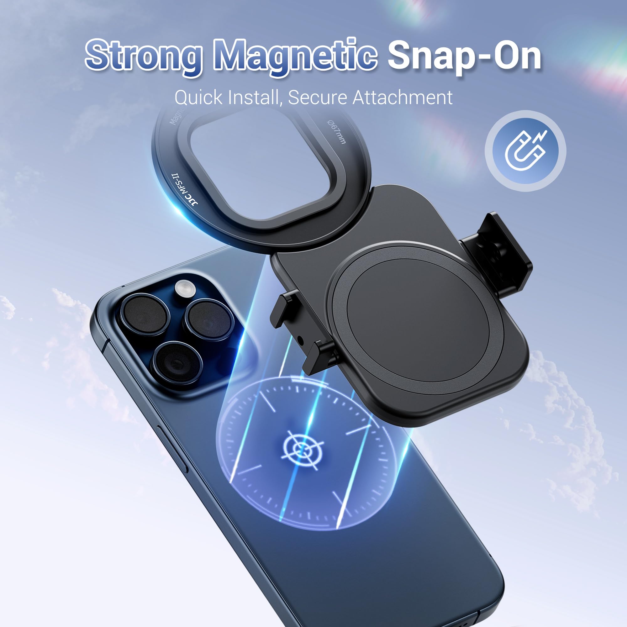JJC Adattatore magnetico per filtro telefonico da 67 mm con set di filtri CPL per iPhone 14 15 16, 14 15 16 Pro, 14 15 16 Plus, 14 15 16 Pro Max, supporto per treppiede e accessori video