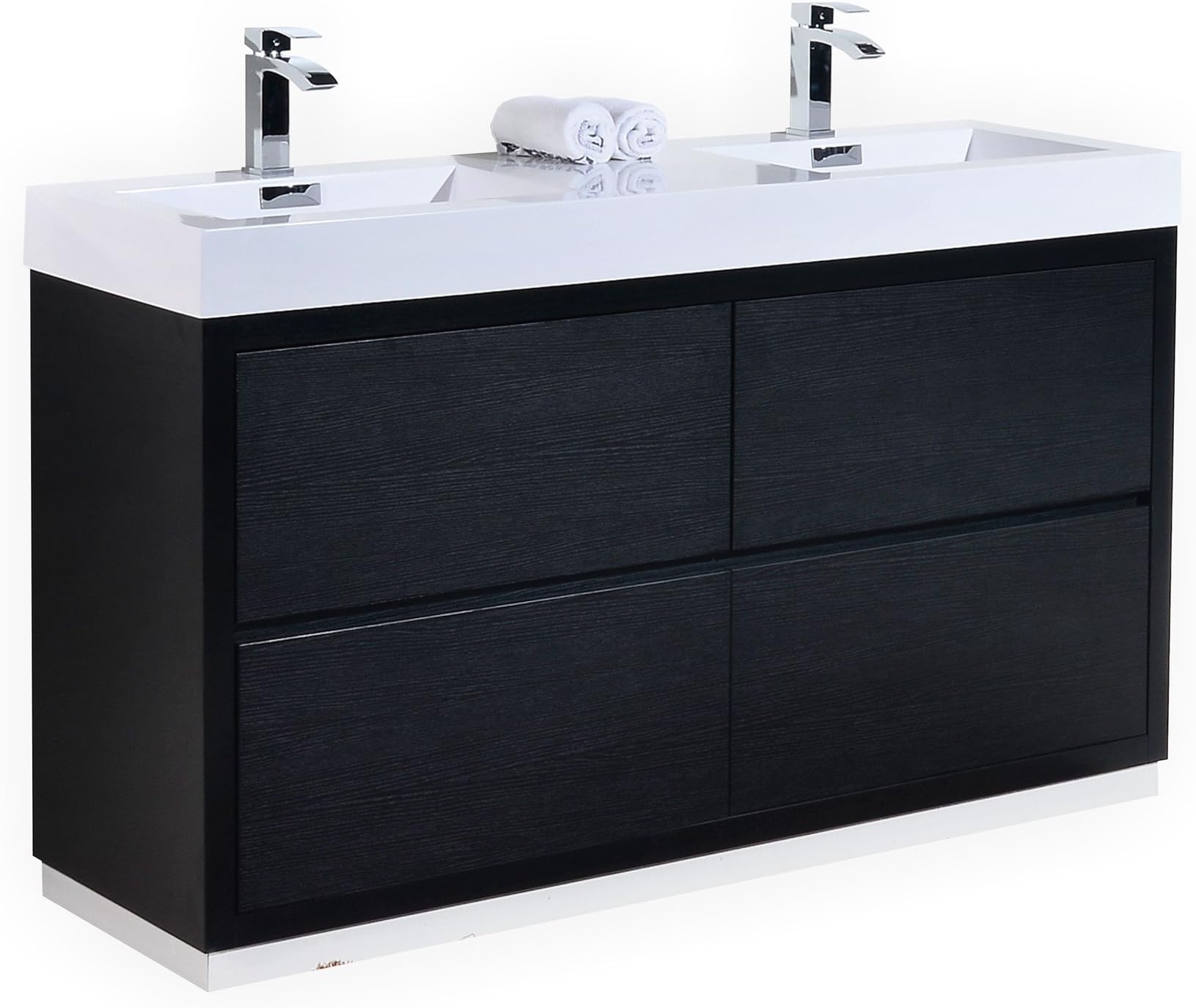 Bliss 60″ Black Double Sink Floor Mount Modern Bathroom Vanity