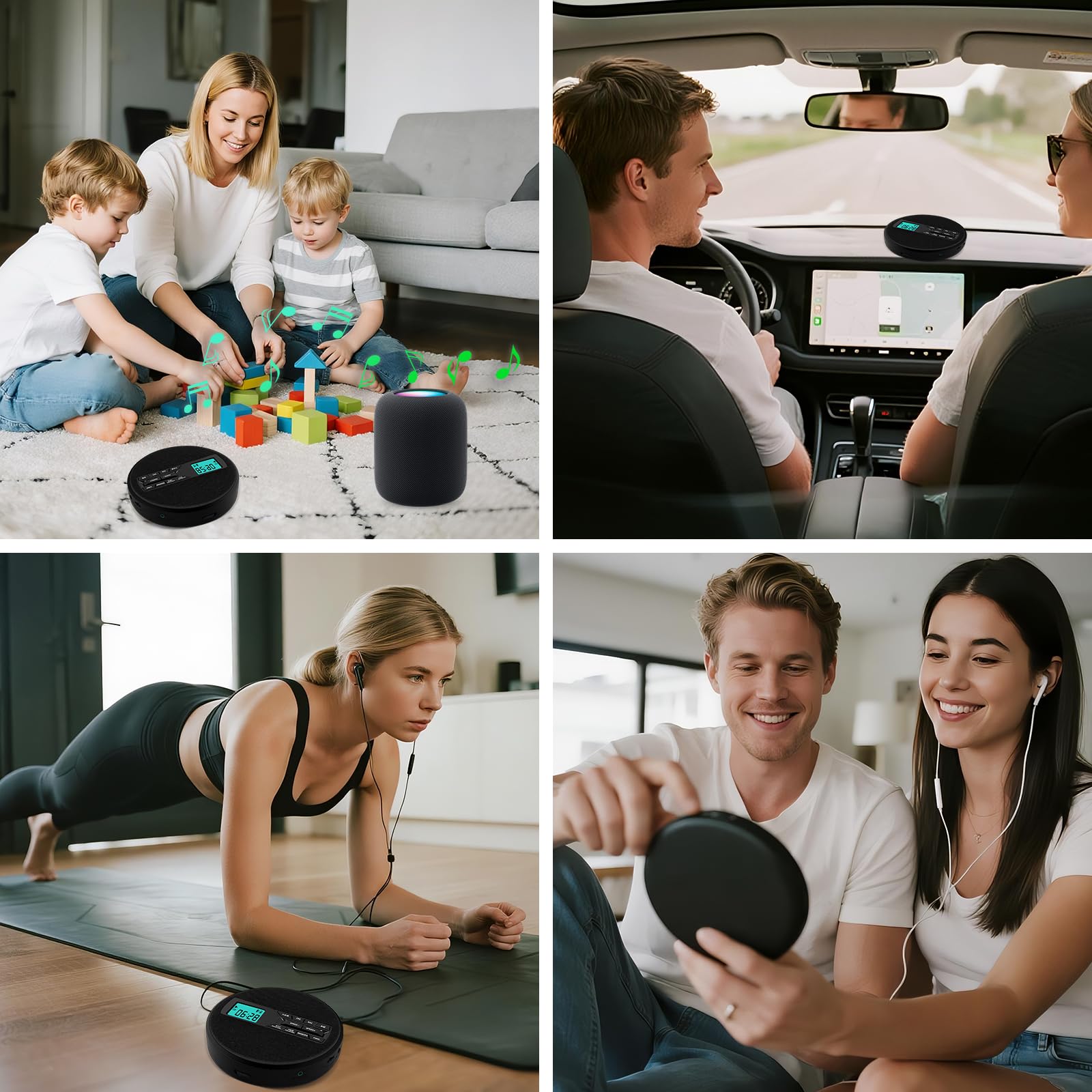 Tragbarer CD-Player mit Dual-Lautsprechern | Antischock, USB/AUX, LCD-Display | 5 EQ-Modi, A-B Repeat, 10 Geschwindigkeiten | Mobiler Musikplayer in Schwarz