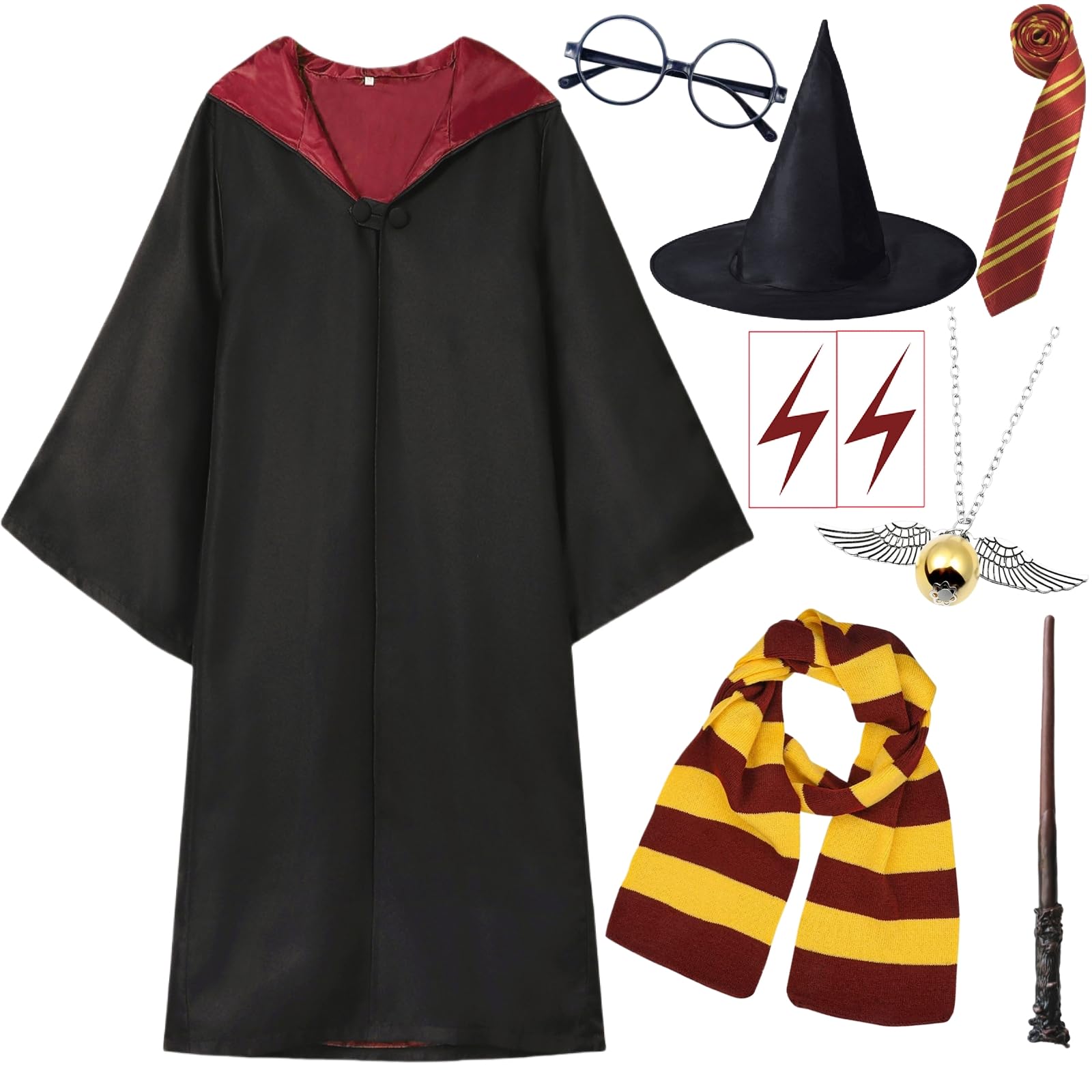 Wizard Costume for Kids 3-15 Wizard Robe with Dress Up Set for Halloween Cosplay Party