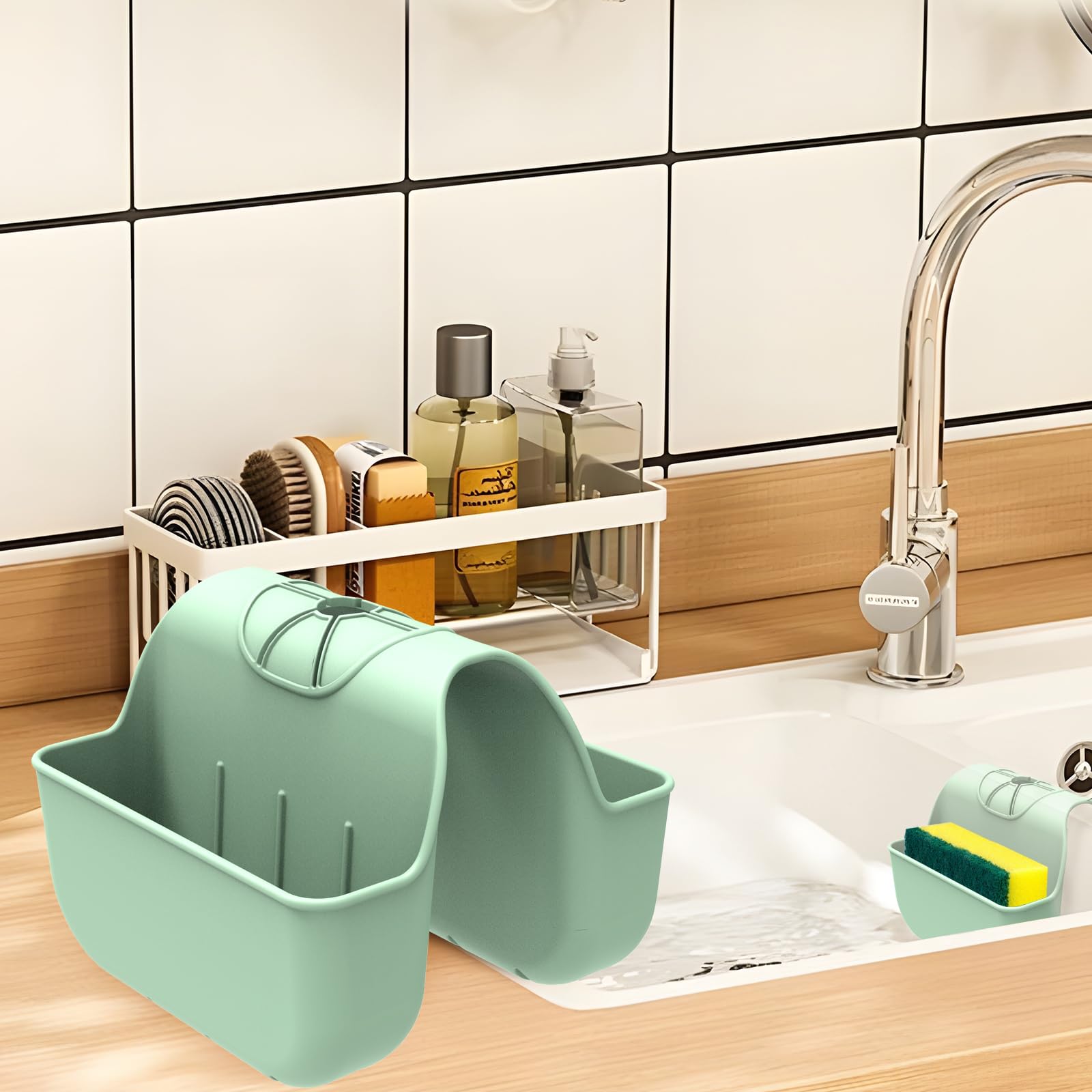 Hanging Silicone Sponge Holder for Kitchen Sink Green