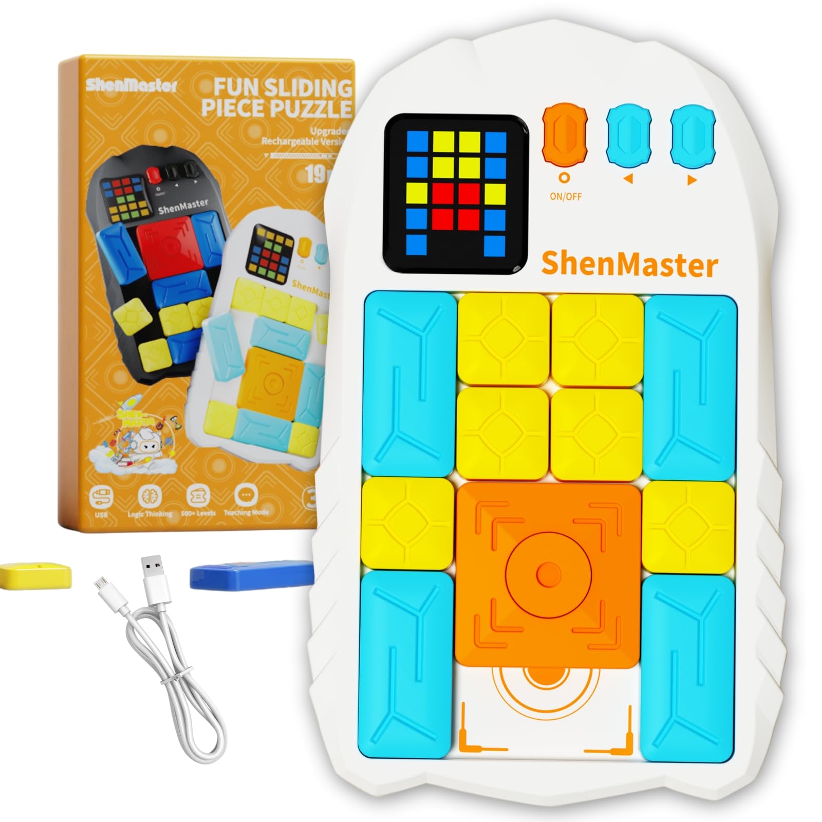 Klotski Super-Slide-Puzzle-Spiel, wiederaufladbar, Gehirnspielzeug für Kinder und Teenager, über 500 Herausforderungen für Jungen und Mädchen, tragbare Reisespiele für alle Altersgruppen (weiß)