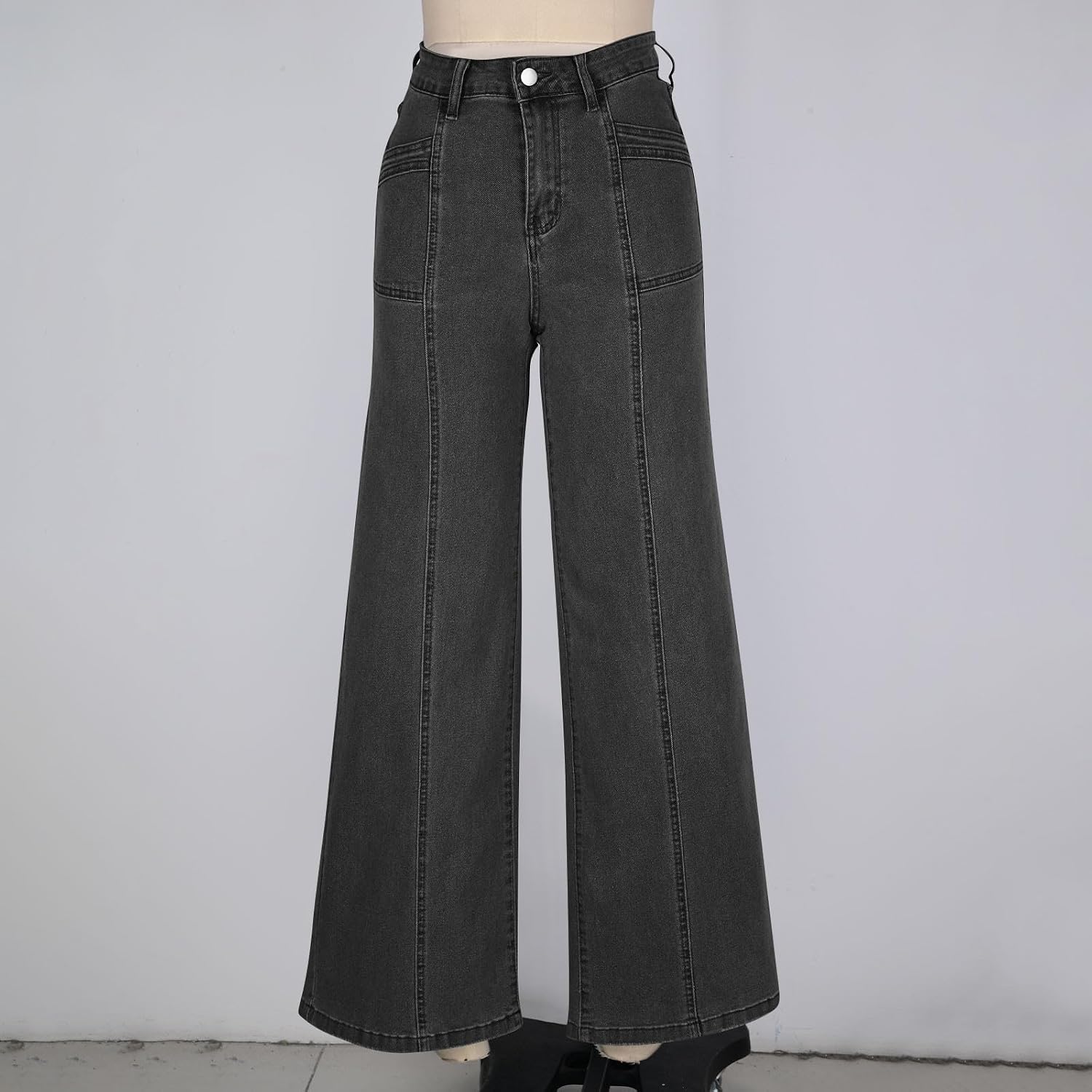 Wide Leg Jeans for Women Retro High Waisted Stretchy Straight Leg Jeans Trendy Seamed Front Loose Denim Pant Boyfriend