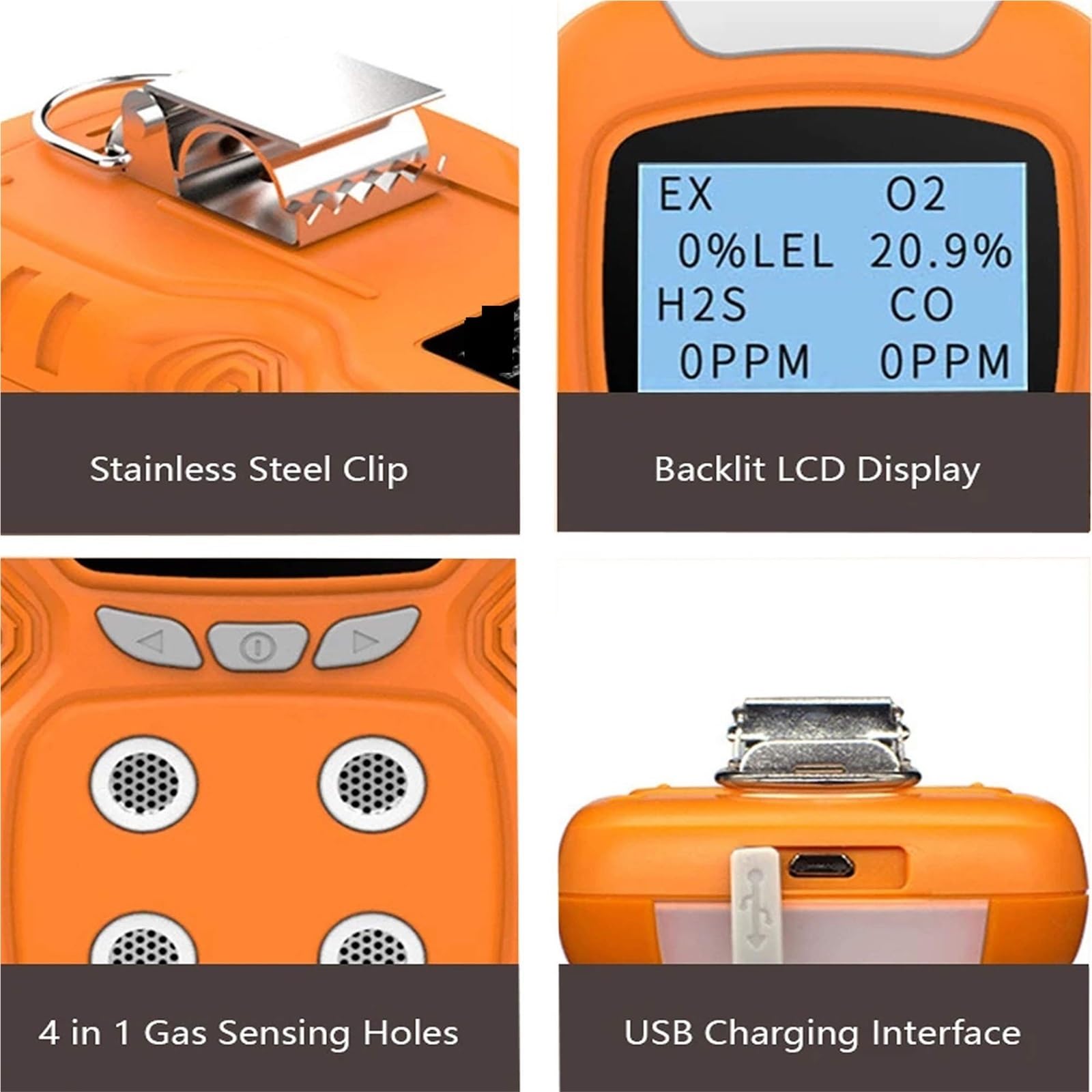 Detector de Gases, Detector de Gas, analizador 4 Gases, Monitor Calidad del Aire con Pantalla LCD