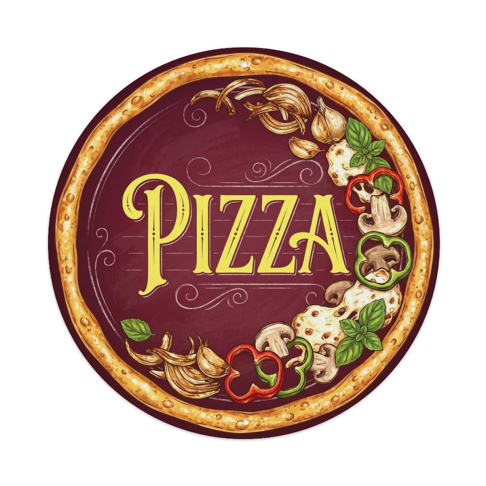 Yrnq 8X8inch Vintage Style Vintage Pizza Vegetarian Onion Garlic Food Decoration Metal Tin Sign