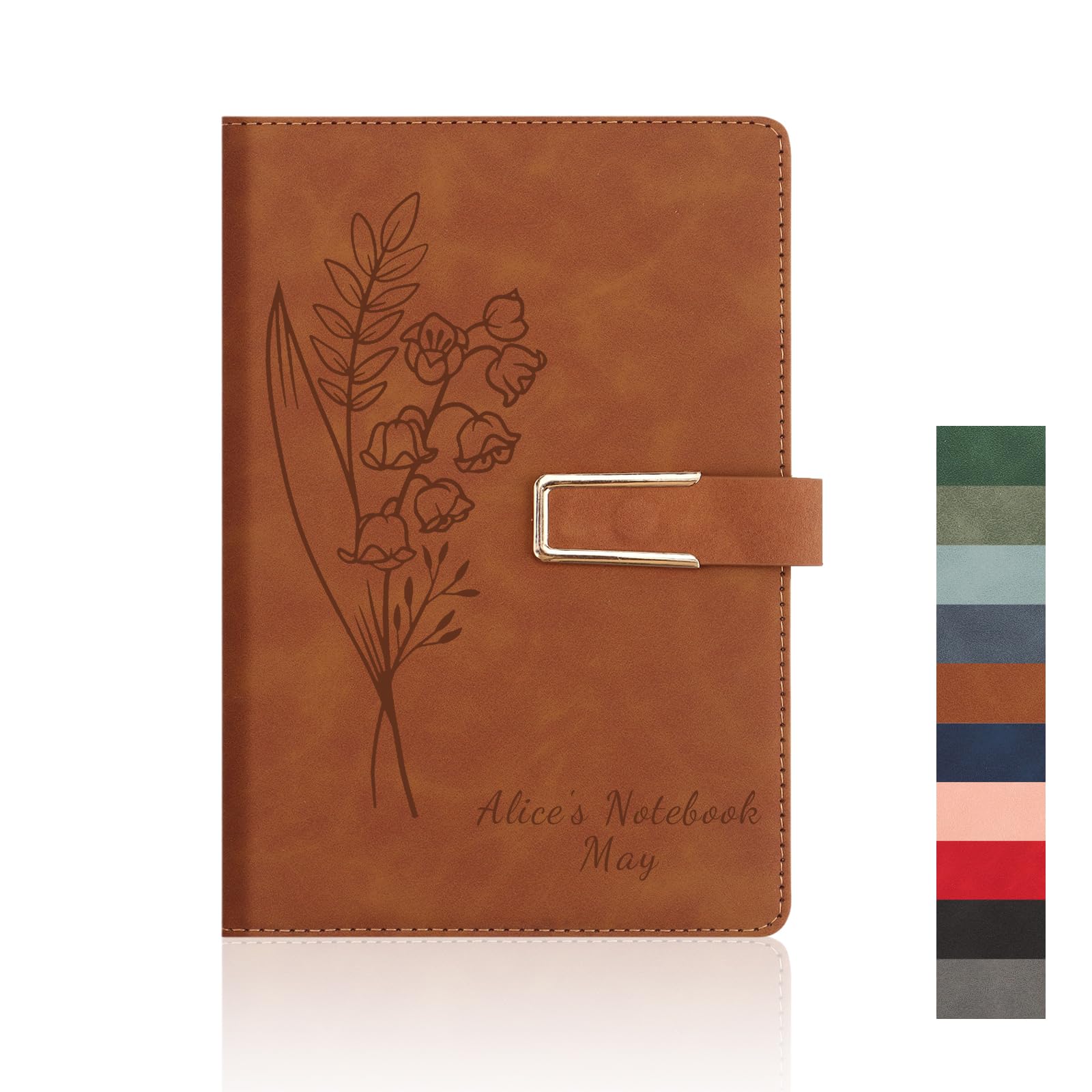 Personalised A5 Notebook, Custom Name & Birth Flower Journal, Birthday Gift (Orange)