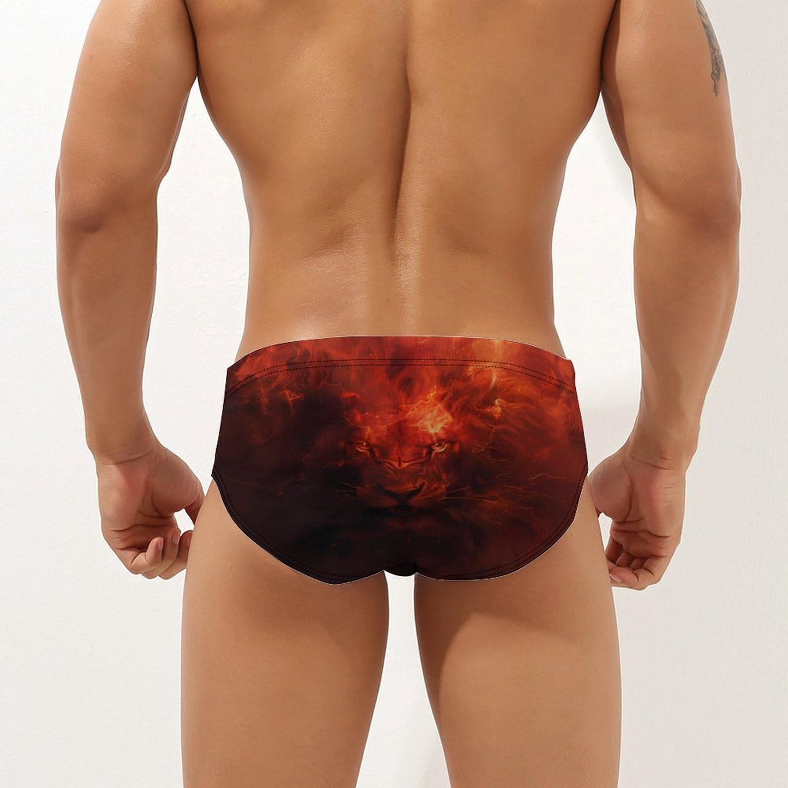 Lion Head Mens Swim Briefs Quick Dry Swim Trunk Bikini Underwear Swimsuit S