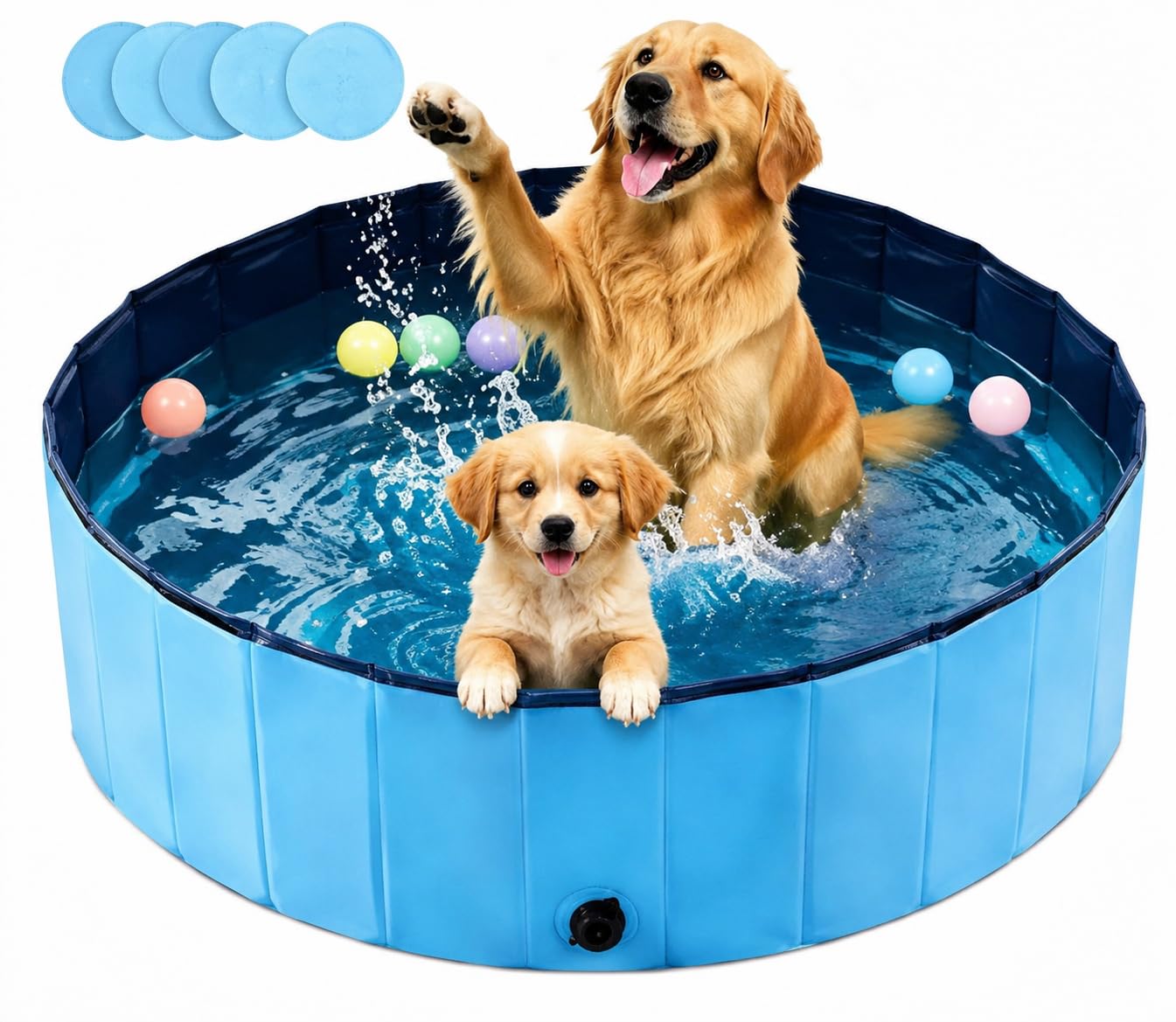 Hundepool Faltbar 120cm Höhe 30cm Hundebadewanne mit Ablauf aus Kratzfestem PVC-Material Anti-Rutsch-Belag