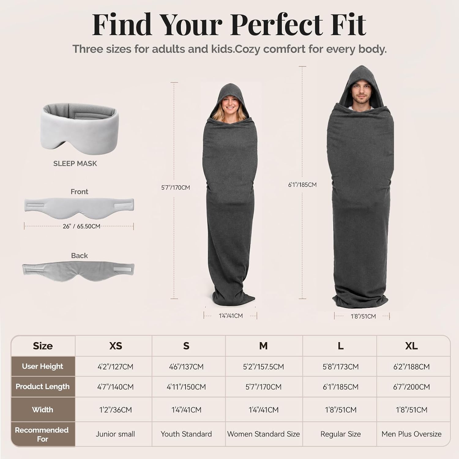 Sleep Pod Set for Deep Sleep - Wearable Sleeping Bag with Soft Weighted Warm Fabric & Premium Eye Mask, Cozy Slumber Wrap for Home Lounging, Camping & Long Travel, Restful Sleep Companion Combo