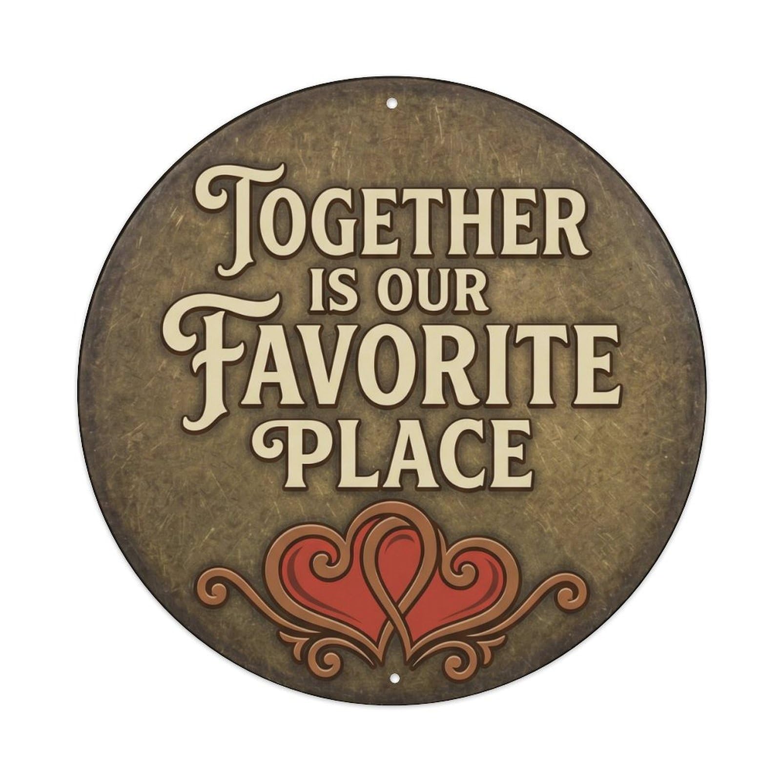 Together Is Favorite Place Classic Living Display Retro Slogans Metal Tin Sign Plaque Wall Decor for Cafe, Club Bar, Office, Home Garden Round Metal Poster 8x8Inch