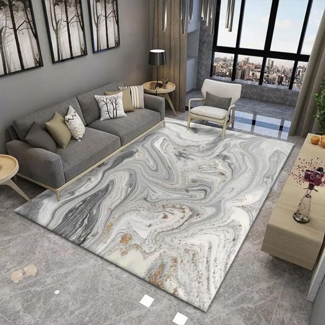 Kleiner Teppich Rund Fließende Wolke Muster Design Wohnzimmer Schlafzimmer Zubehör waschbar und kältebeständig 170X240CM