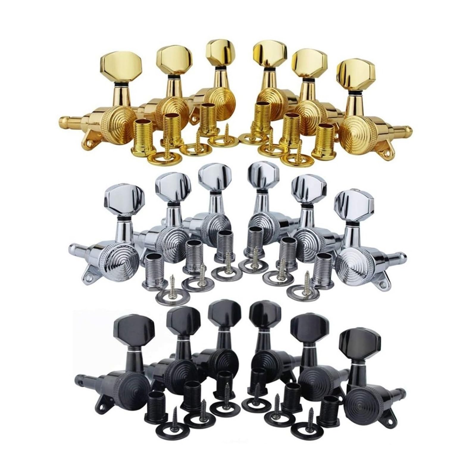 Afinadores de bloqueo cromados for guitarra eléctrica, clavijeros y clavijas de afinación (plata/oro/negro), 6 uds.(Silver-6R)