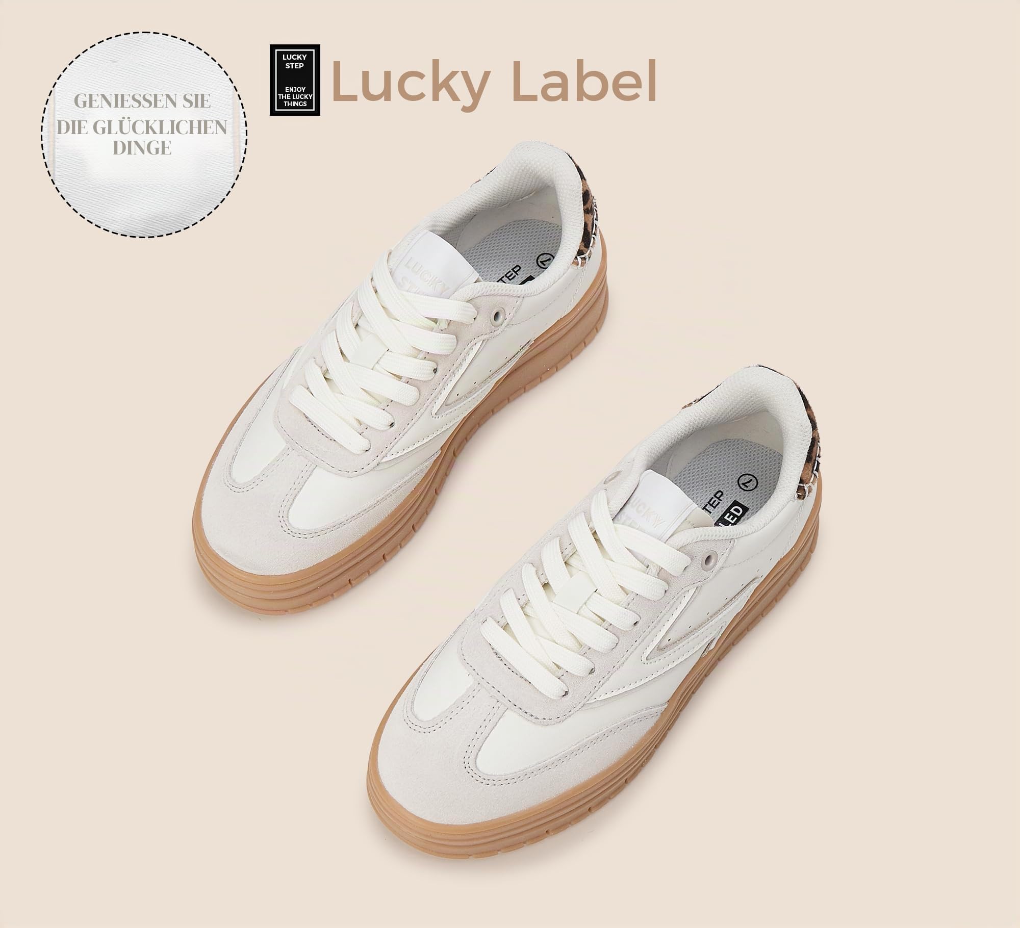 LUCKY STEP Damen Plateauschuhe mit Gummisohle & Wildleder - Retro Design, Dicke Laufsohle für Tennis & Alltag