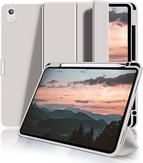 Aoub iPad Air 5th Generation 2022 / iPad Air 4th Generation 2020 10.9-inch Case with Pencil Holder, Slim Trifold Stand with Soft TPU Back Cover, Auto Sleep/Wake, Gray