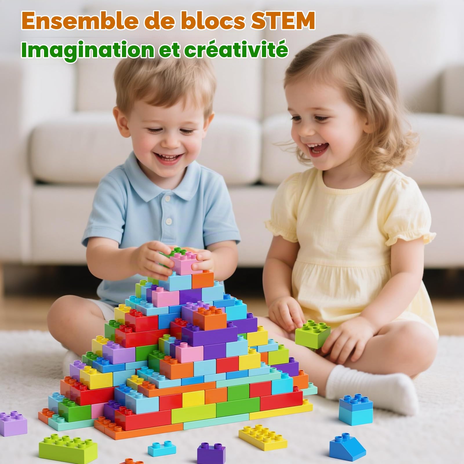 Blocs de Construction pour Enfants en Bas âge, 97 Blocs de Construction Classiques colorés, Jouets éducatifs pour Les Enfants en Bas âge de 3+