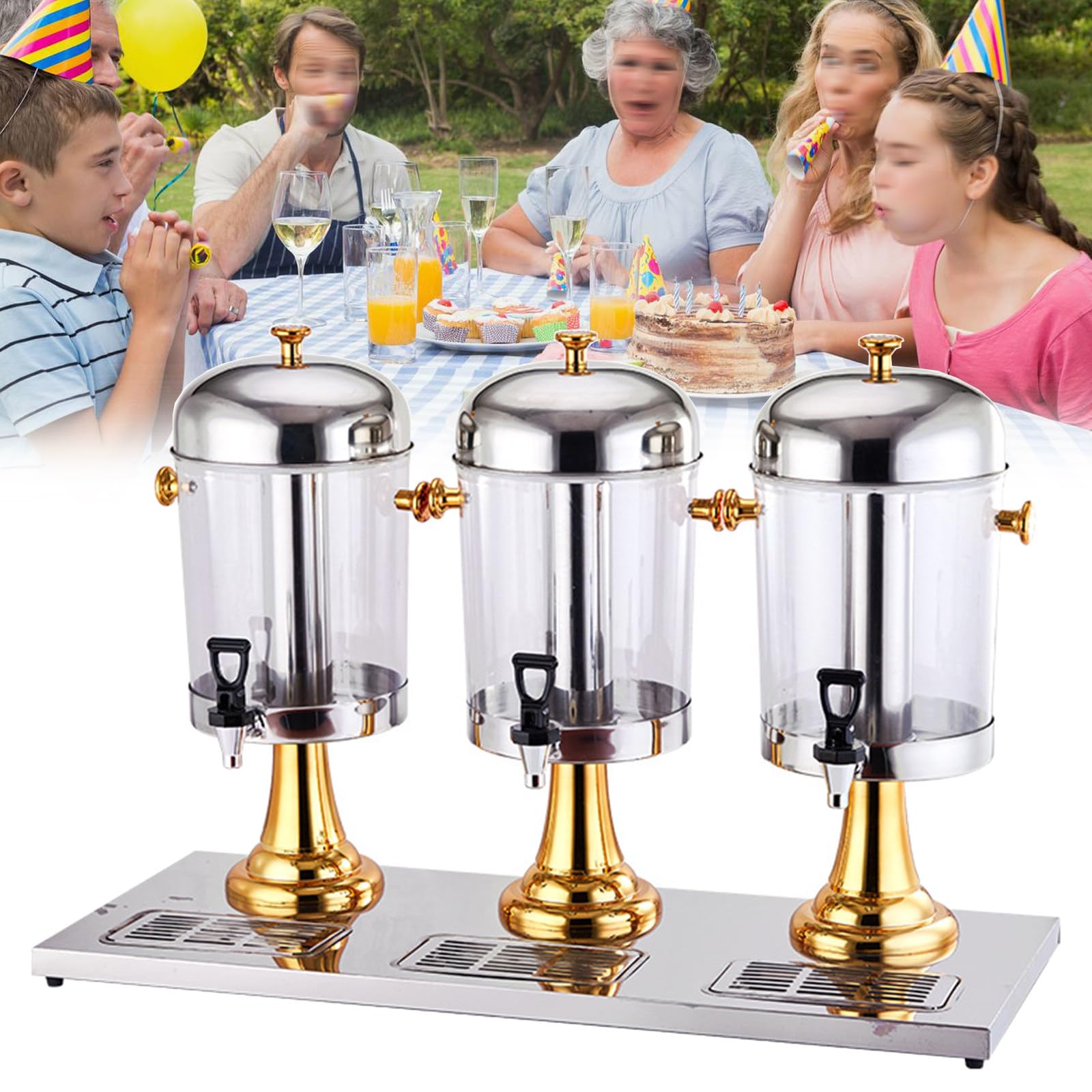 HCZKIUJY Commercial Cold Beverage Dispenser with Double Juice Spouts for Bars, Hotels, and Parties (Gold)