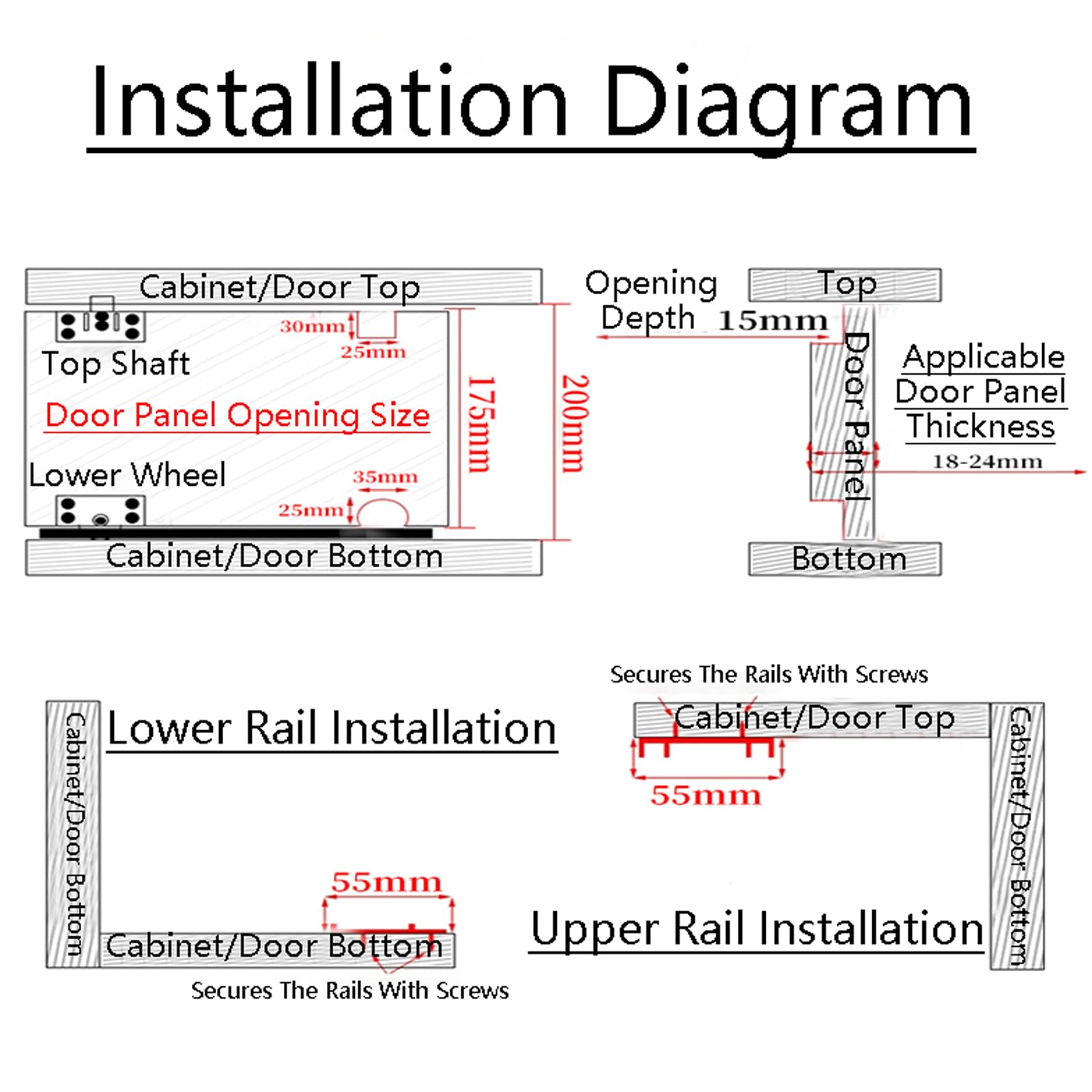 Kit de rieles para puerta corredera, accesorios de puerta corredera de aluminio, fácil de instalar, sistema de puerta corrediza, accesorios para puerta corredera