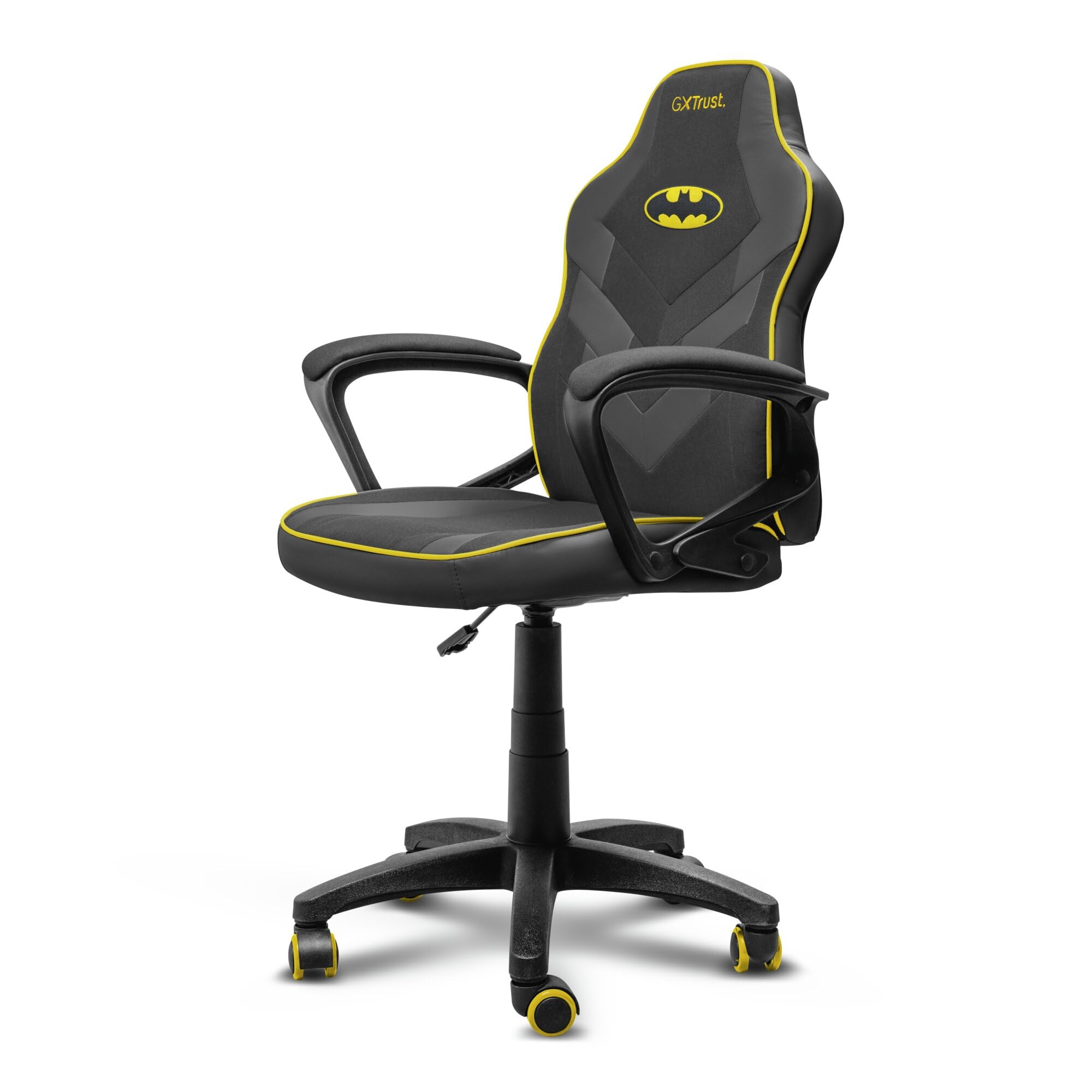 GXTrust 703BM Revvo Batman Lizenziert Gaming Stuhl für Kinder 4-12 Jahren, Gepolsterte Armlehne, Gasfeder Klasse 3, Stoffpolsterung, Höhenverstellbarer Schreibtischstuhl Kinder, Schwarz