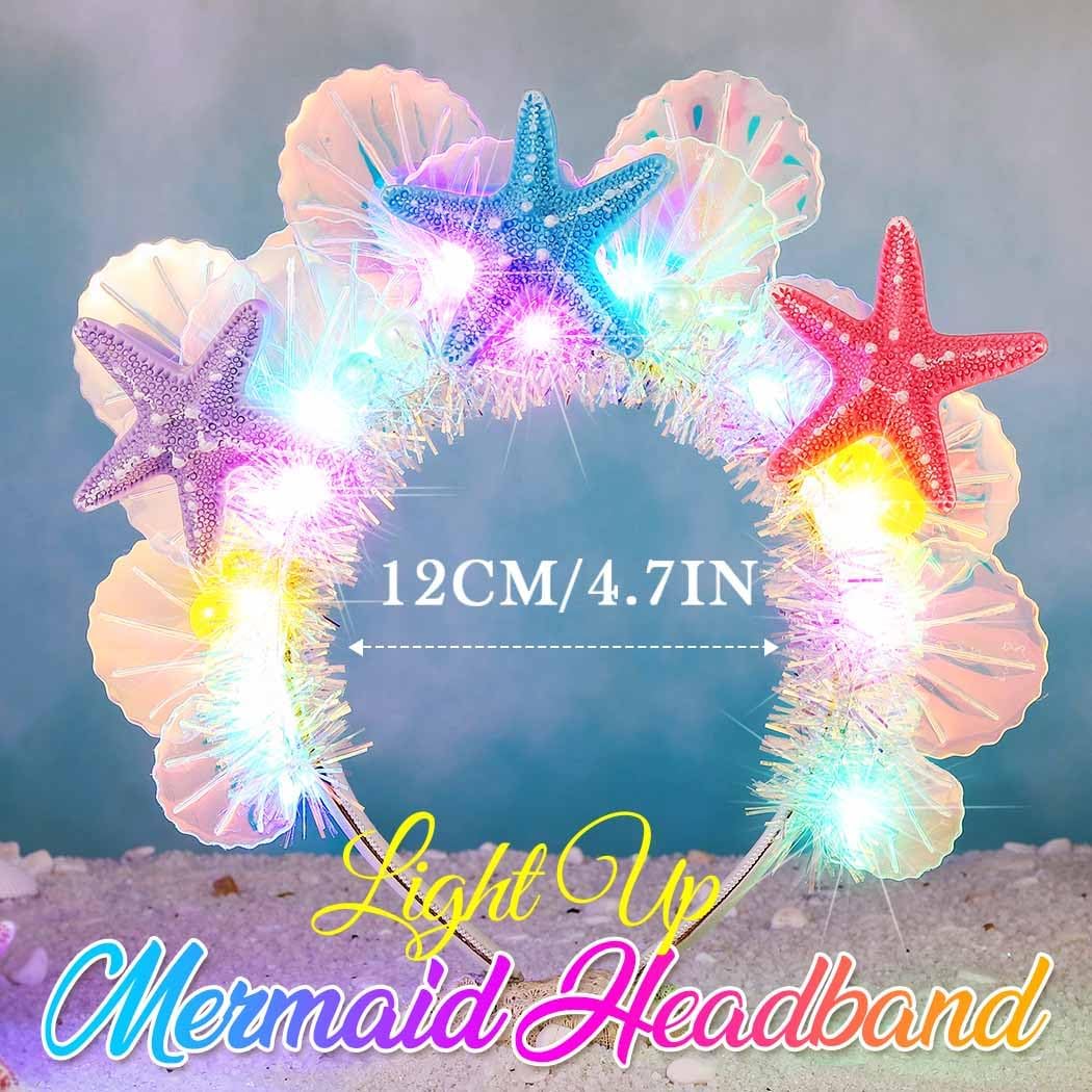BARTOSI Light Up Mermaid Headband LED Starfish Headpiece Mermaid Hair Accessories for Women and Girls - Image 2