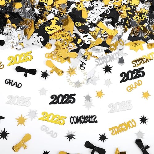 Decoraciones de fiesta de graduación 2025, centros de mesa de confeti de graduación de oro negro para suministros de fiesta de graduación,
