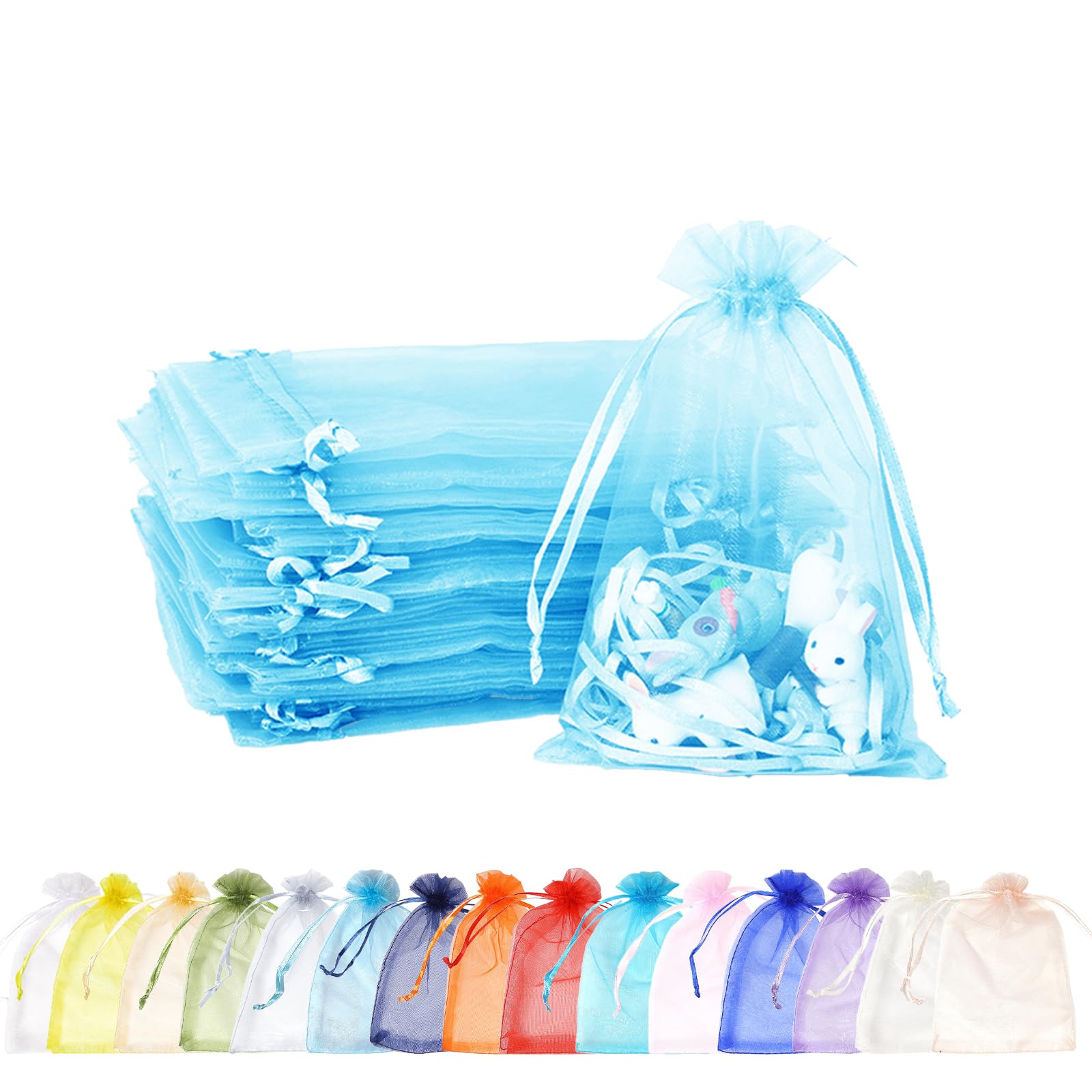 100pcs Lake Blue Organza Gift Bags,10x15cm Small Organza Favor Bags,Wedding Jewelry Pouches with Drawstring,Mesh Candy Favour Bag Party Sweet Bags for Birthday,Wedding,Christmas,Gift Wrapping