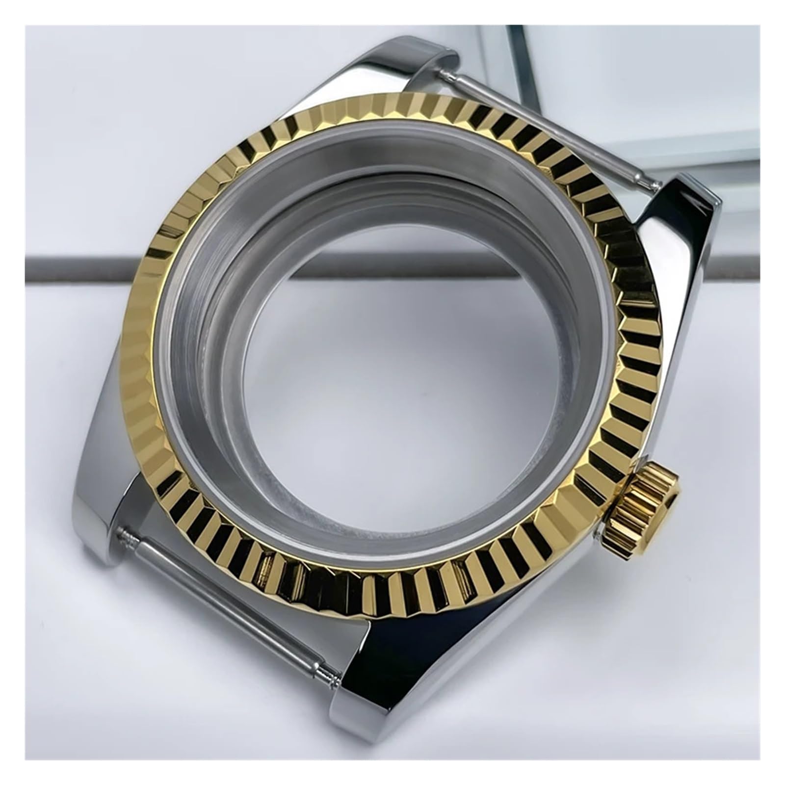 1PC 39mm NH35 Gehäuse geriffelte Lünette DJ2T Gelbgold Saphirglas Skx Mod Teile passend for NH35/36/38 Uhrwerk Stahluhr