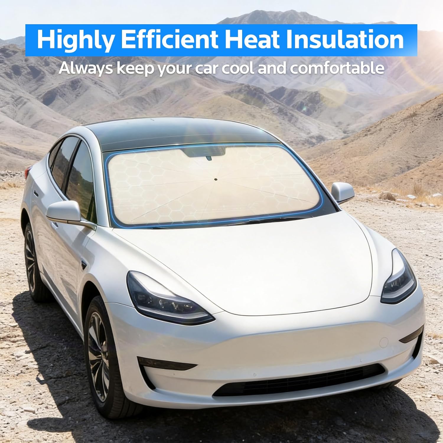 Sun Shade for Car Windshield: Windshield Sun Shade and 10 Skeletons,Protect Car from Sun Rays & Heat Damage Keep Cool and Protect Interior-56 L X 31" W