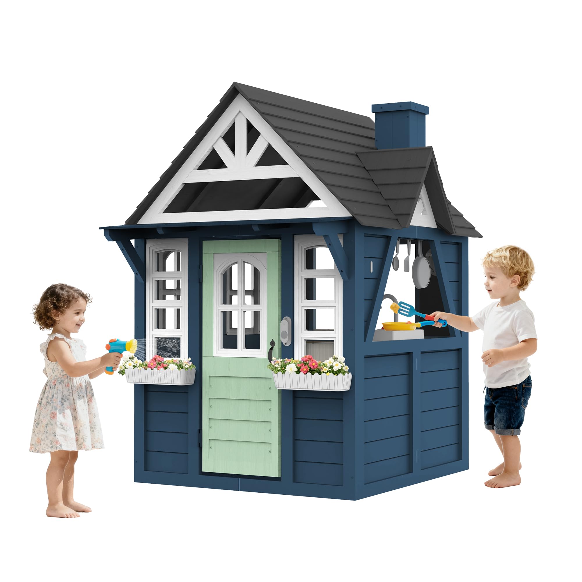 BTMWAY Cedar Wooden Playhouse Blue