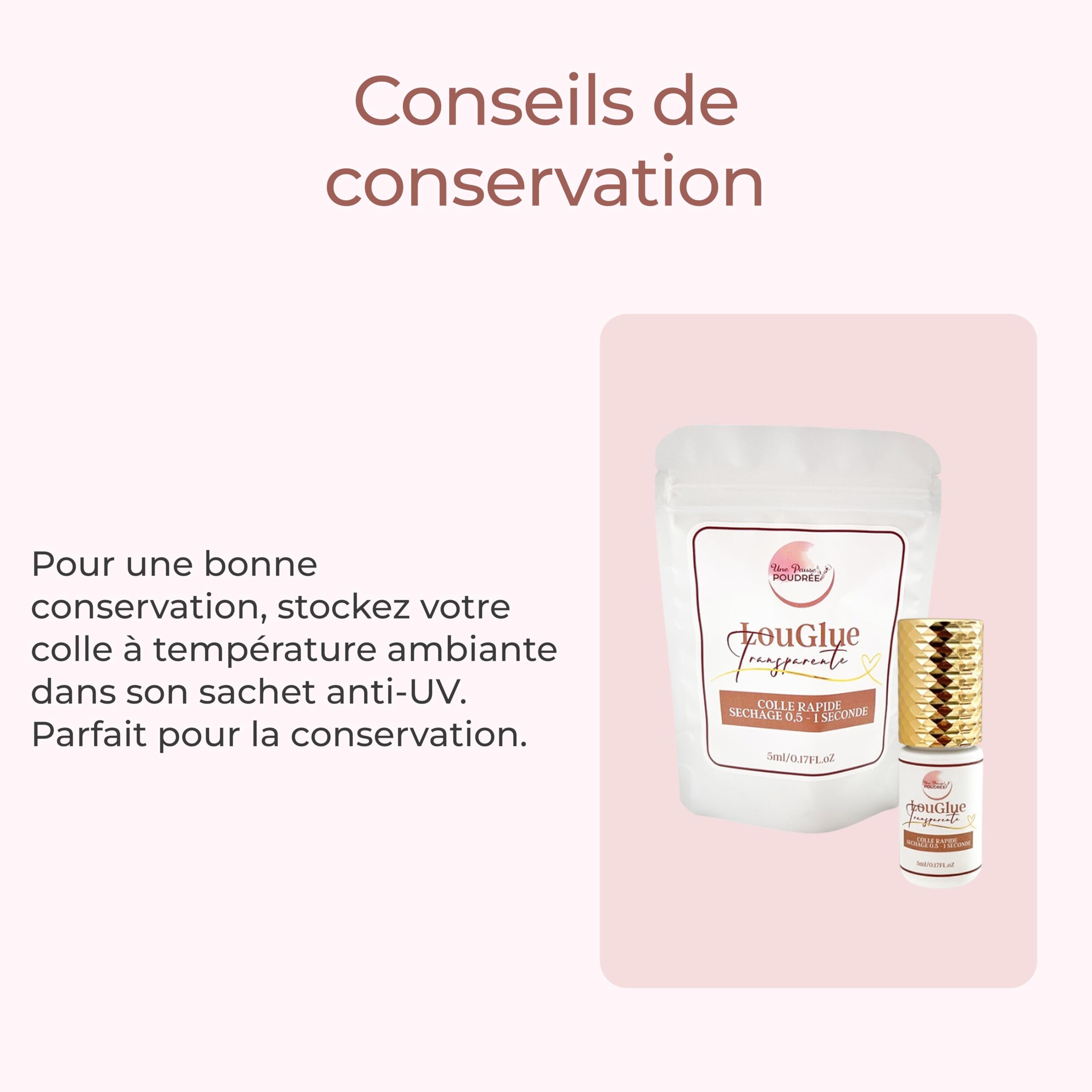 Colle " LOUGLUE transparente " ultra rapide 0.5 sec pour Extensions de Cil à Cil ou Volume Russe 3D 5D 7D Faux Cils Marque Française Une Pause Poudree