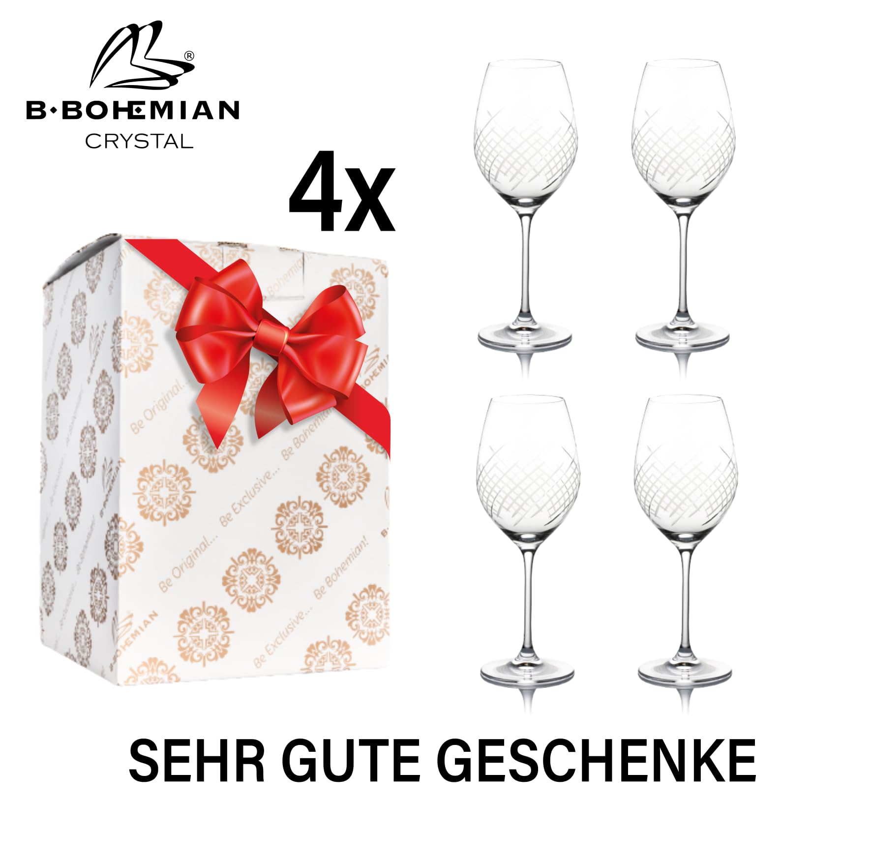 4er-Set Weingläser Windy, Weißweingläser 360 ml, Poliertes und mattes handgeschliffenes Kollektion Cristallin Glas (360ml)