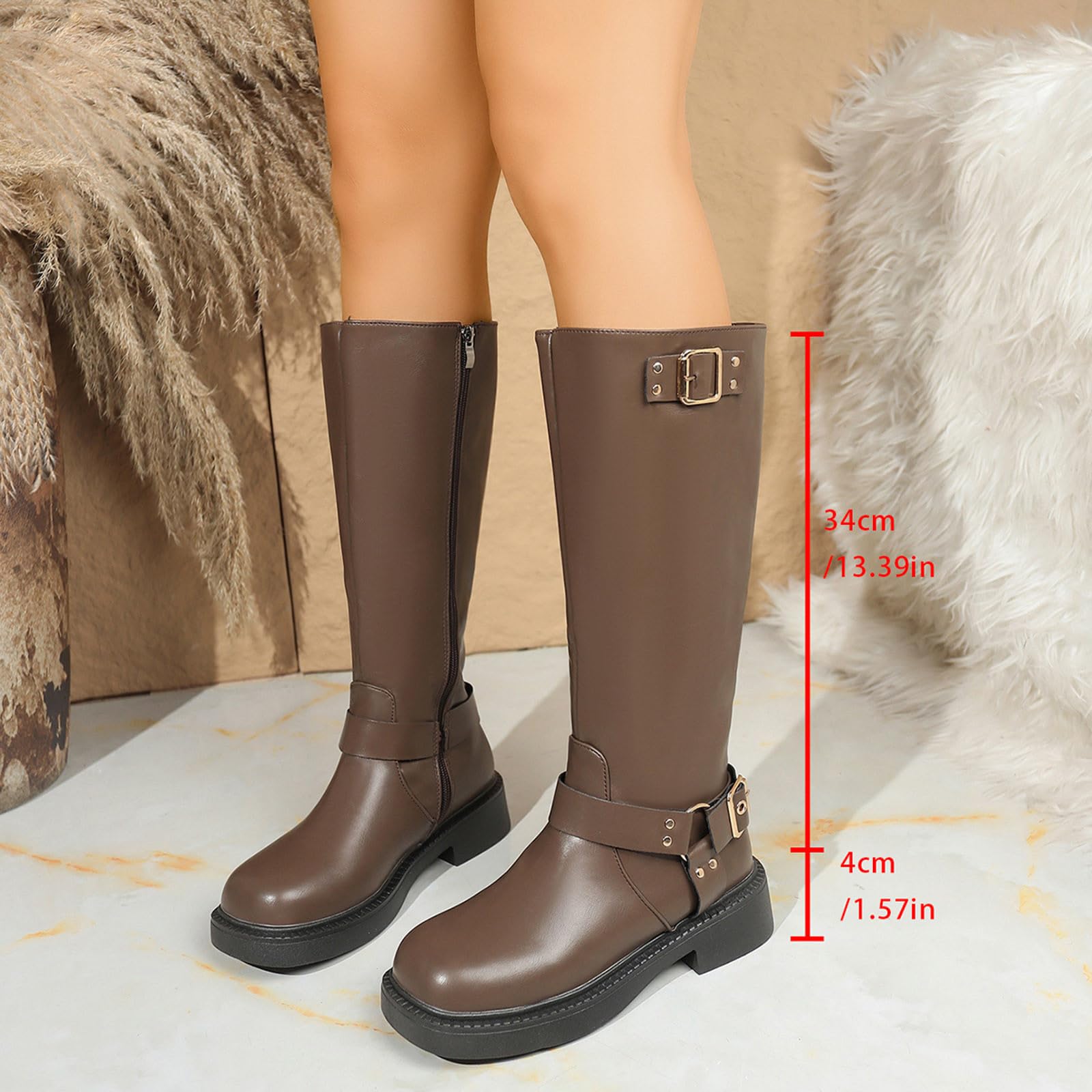 Botas por Encima de la Rodilla Botas Vaqueras de tacón Grueso y bajo para Mujer, otoño e Invierno, Comercio Exterior