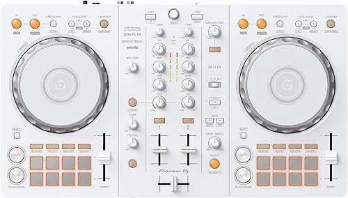 Miniatura 2 de Pioneer DJ DDJ-FLX4 Controlador de DJ de 2 canales, paquete blanco con funda, auriculares, cable de instrumentos y paño de pulido de Austin Bazaar