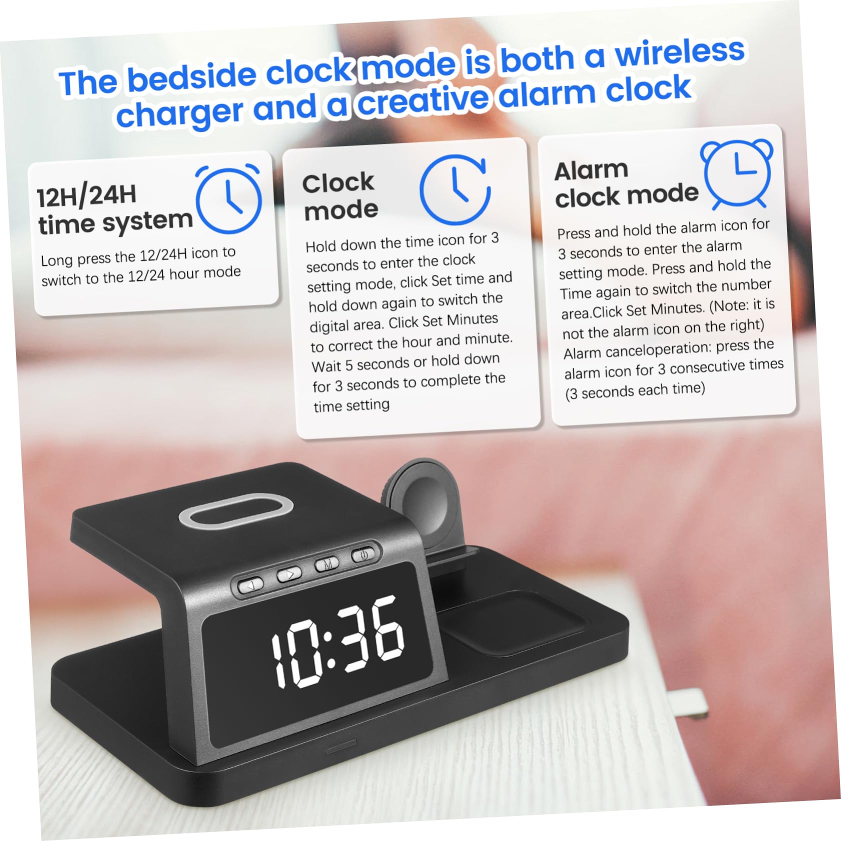 SHINEOFI Station De Charge sans Fil Support Horloge Chargeur Rapide Compatible Téléphone Écouteurs Montre Connectée