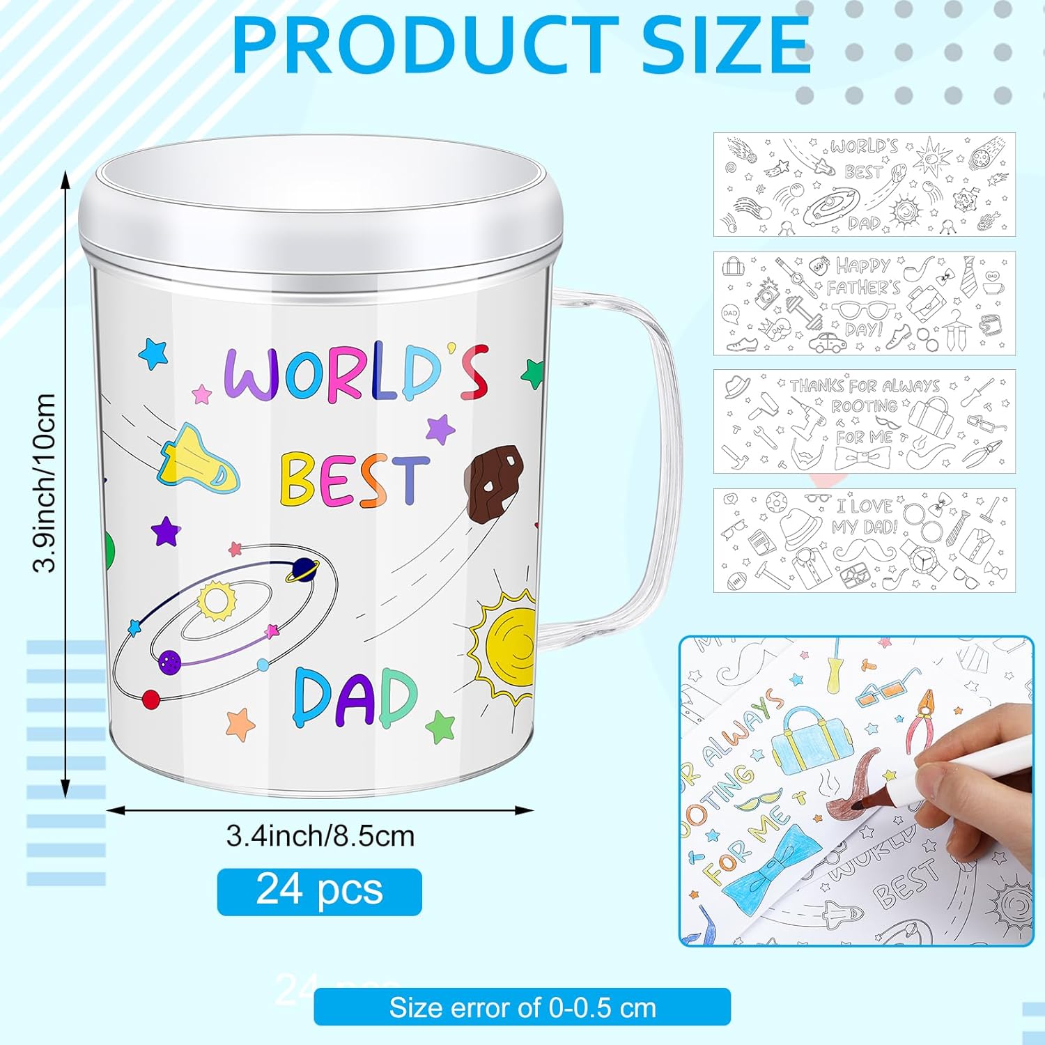 Umigy 24 Set Father's Day Color Your Own Mugs Craft Gifts Bulk DIY Travel Coffee Cups Painting Kit World Best Dad Fathers Day Men Grandfather Birthday Gift Supply(Fresh)
