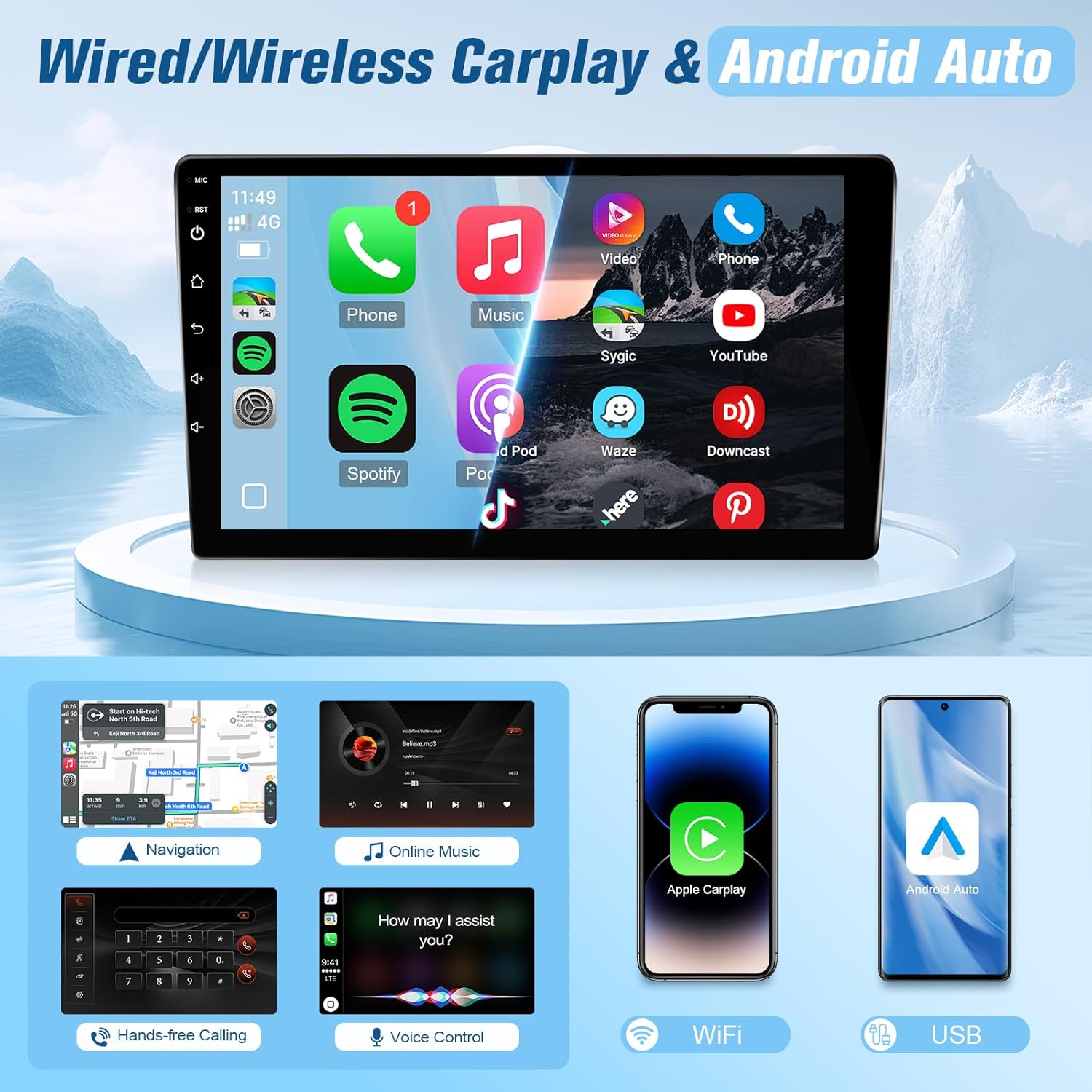 2+32GB Car Stereo for Toyota Corolla 2003-2008 Radio (For J-B-L) with Carplay Android Auto, 9" IPS Touch Screen for Corolla Head Unit with in-Dash GPS, WiFi, BT + MIC + Backup Camera + CANBUS