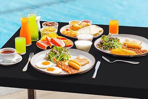 Miniatura 9 de homing Paquete de 2 manteles rectangulares, mantel de tela elástica ajustable para mesas plegables de 6 pies, mantel lavable para picnic,