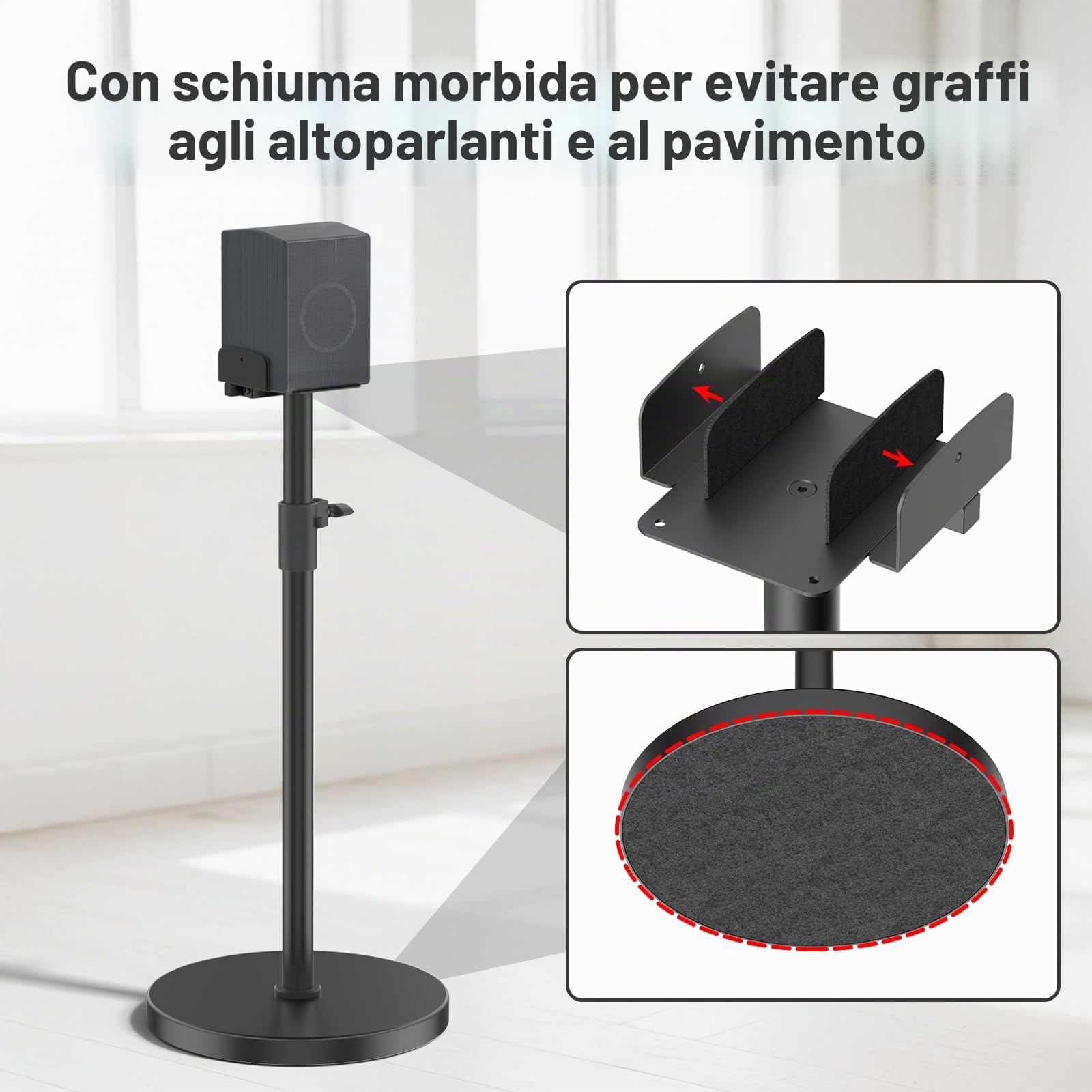 Supporto per altoparlanti regolabile in altezza fino a 95 cm – Base universale per Edifier, KRK, Klipsch, Polk, Yamaha, Sony – Robusto supporto per cassa Surround Sound con gestione dei cavi.
